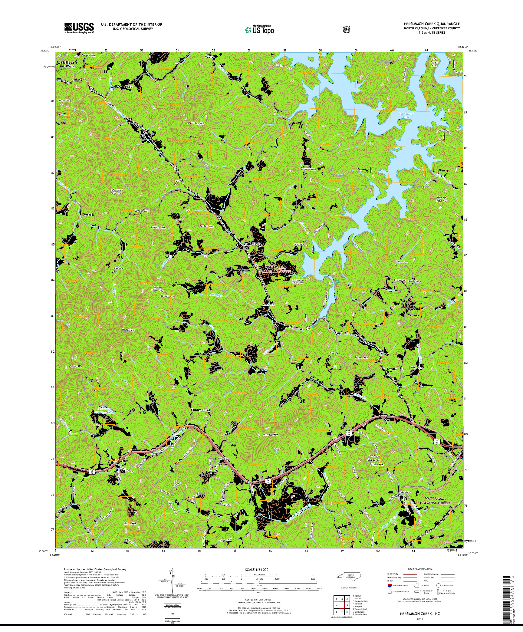 USGS US TOPO 7.5-MINUTE MAP FOR PERSIMMON CREEK, NC 2019