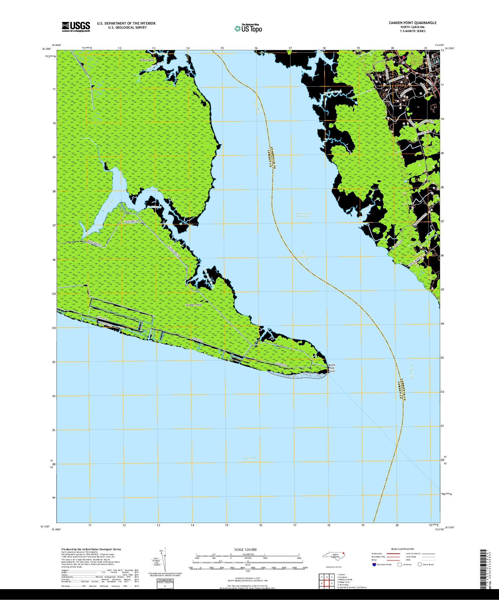 USGS US TOPO 7.5-MINUTE MAP FOR CAMDEN POINT, NC 2019