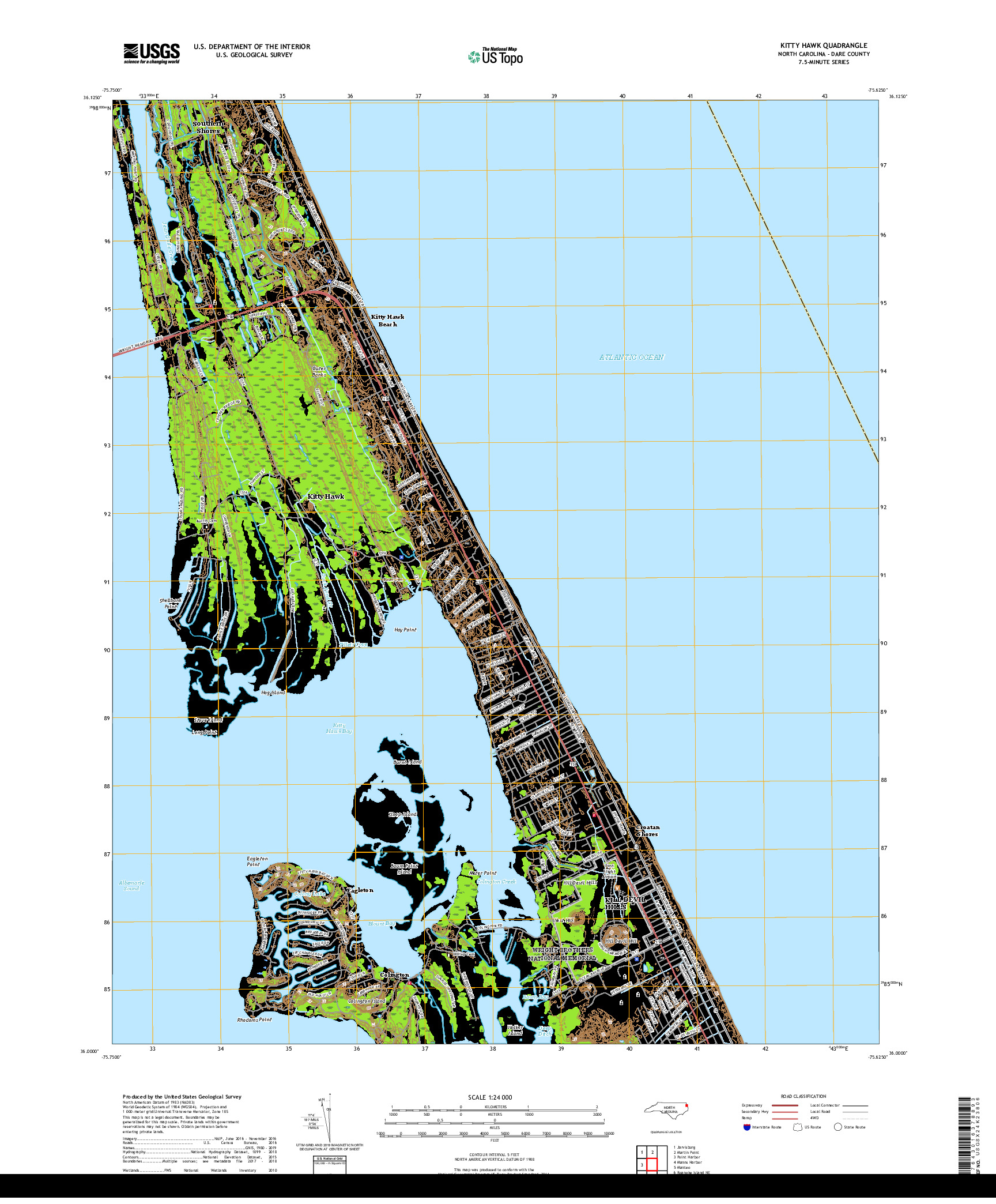 USGS US TOPO 7.5-MINUTE MAP FOR KITTY HAWK, NC 2019