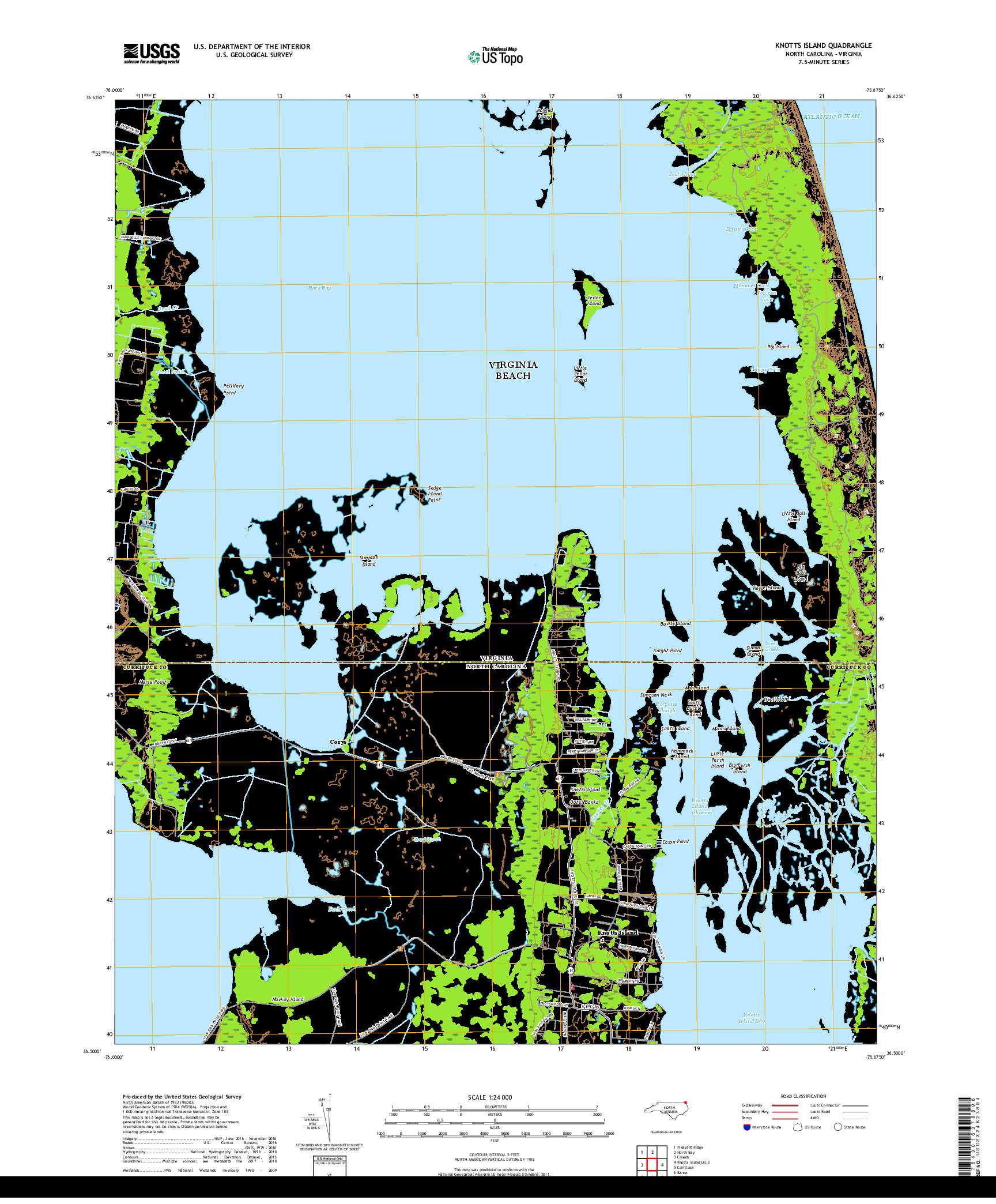 USGS US TOPO 7.5-MINUTE MAP FOR KNOTTS ISLAND, NC,VA 2019