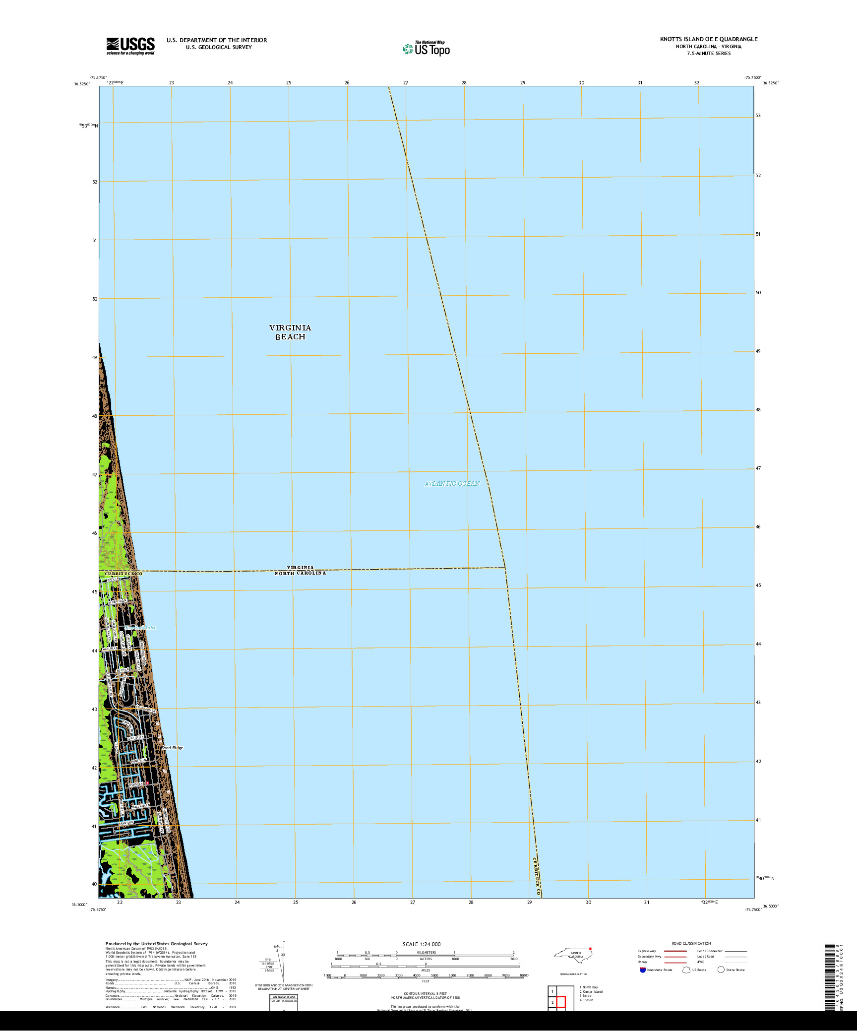 USGS US TOPO 7.5-MINUTE MAP FOR KNOTTS ISLAND OE E, NC,VA 2019