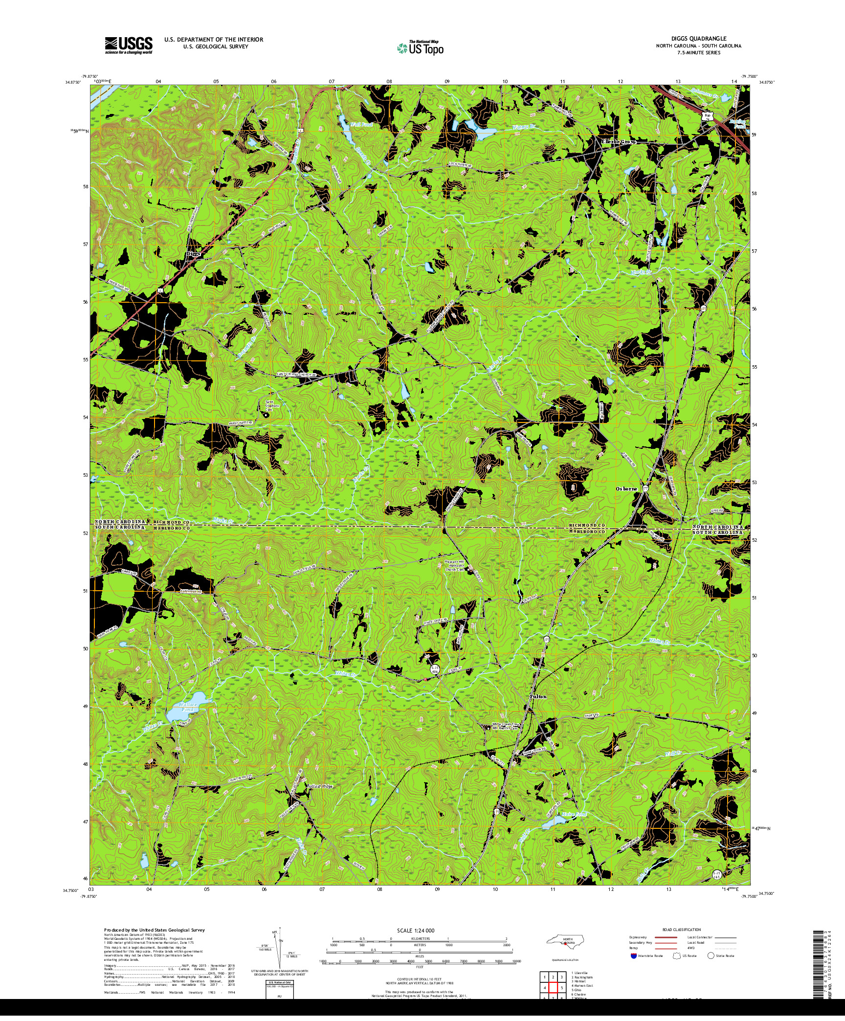 USGS US TOPO 7.5-MINUTE MAP FOR DIGGS, NC,SC 2019