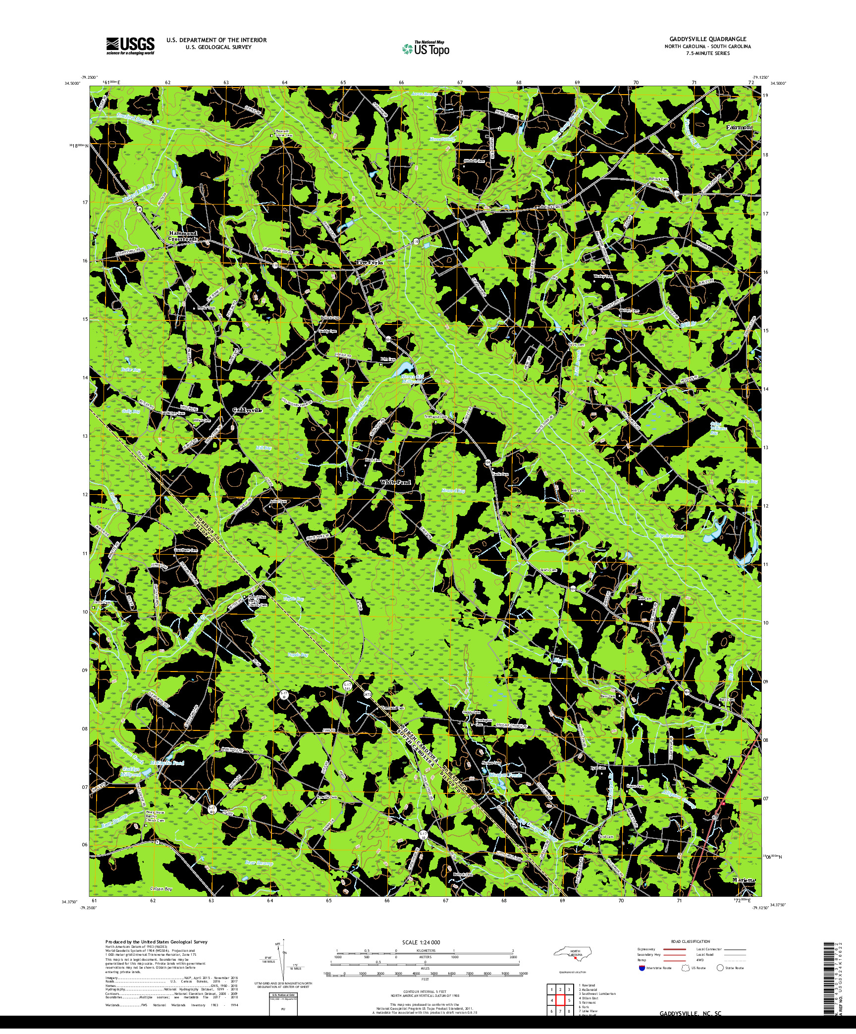 USGS US TOPO 7.5-MINUTE MAP FOR GADDYSVILLE, NC,SC 2019