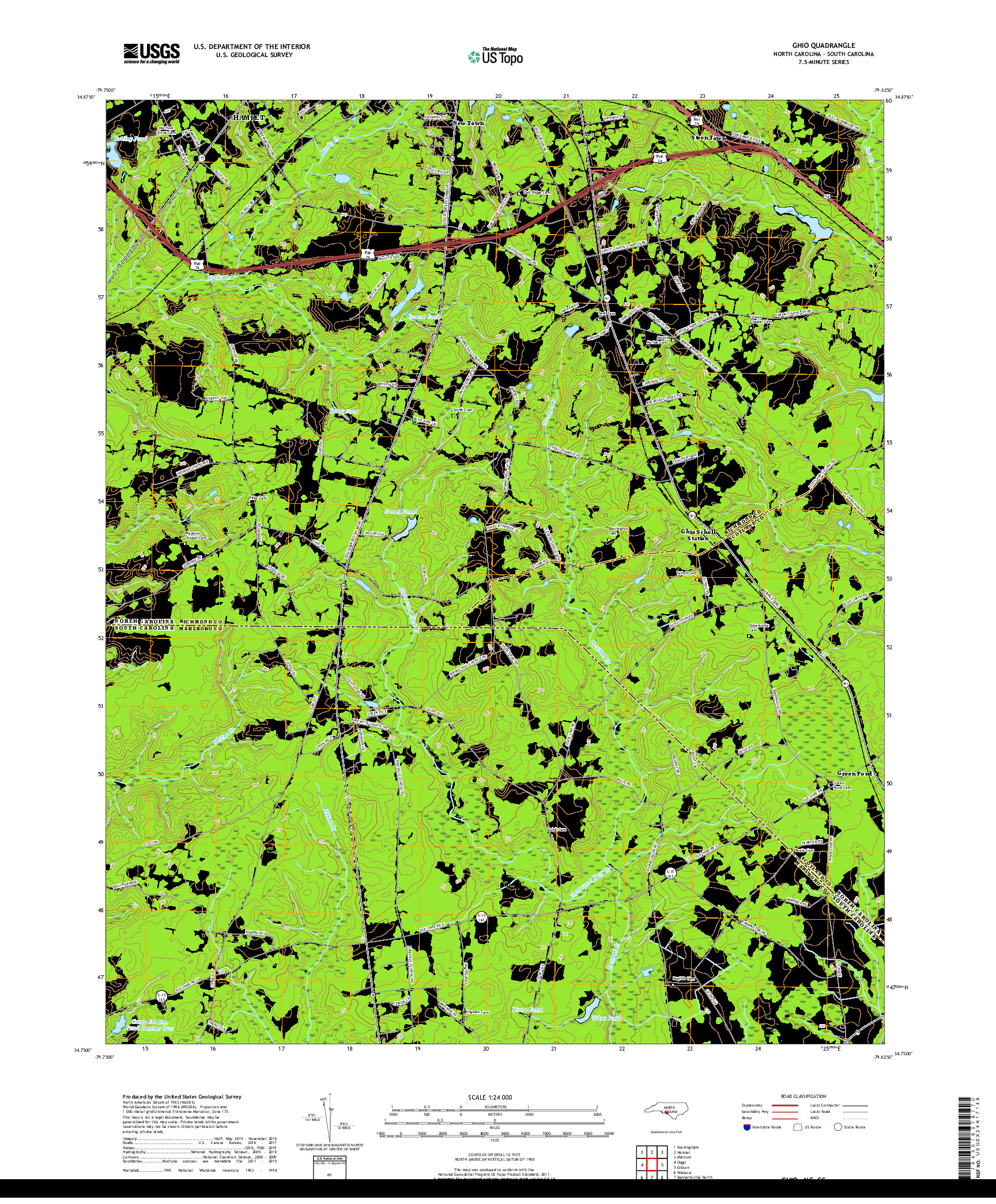 USGS US TOPO 7.5-MINUTE MAP FOR GHIO, NC,SC 2019