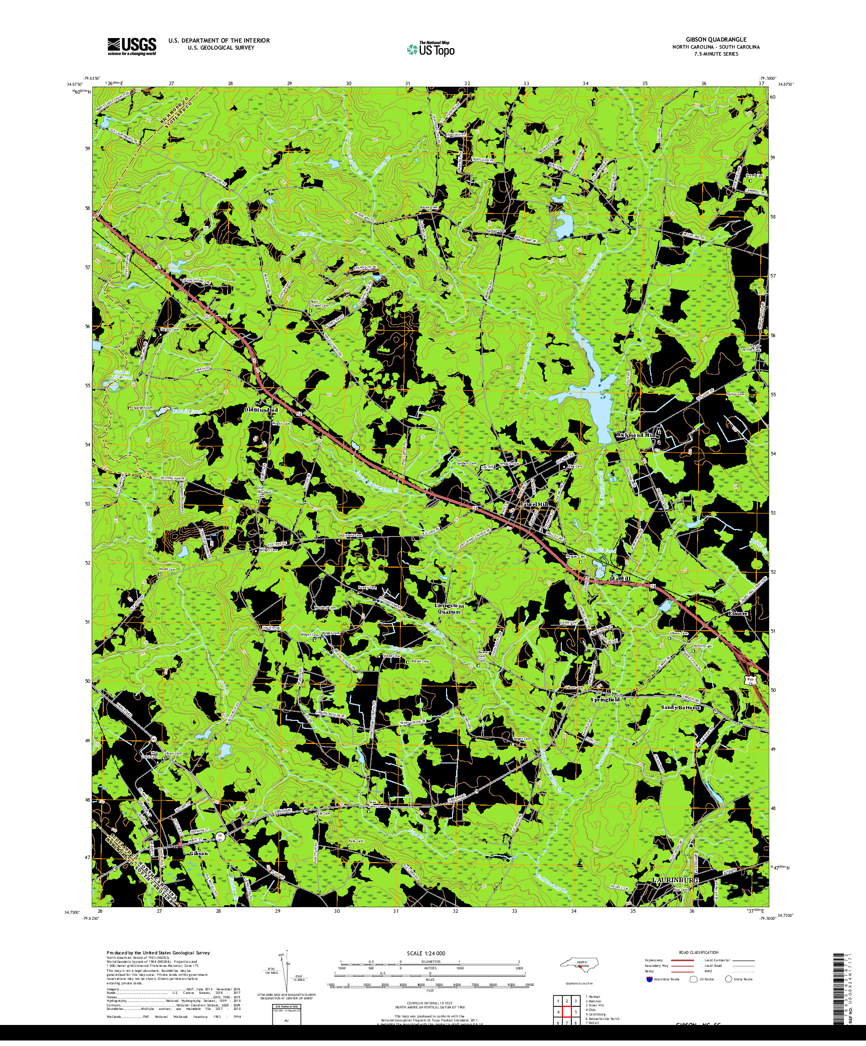 USGS US TOPO 7.5-MINUTE MAP FOR GIBSON, NC,SC 2019