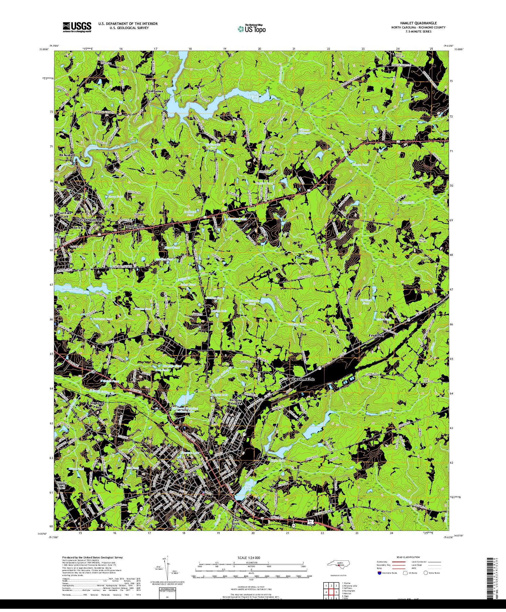 USGS US TOPO 7.5-MINUTE MAP FOR HAMLET, NC 2019