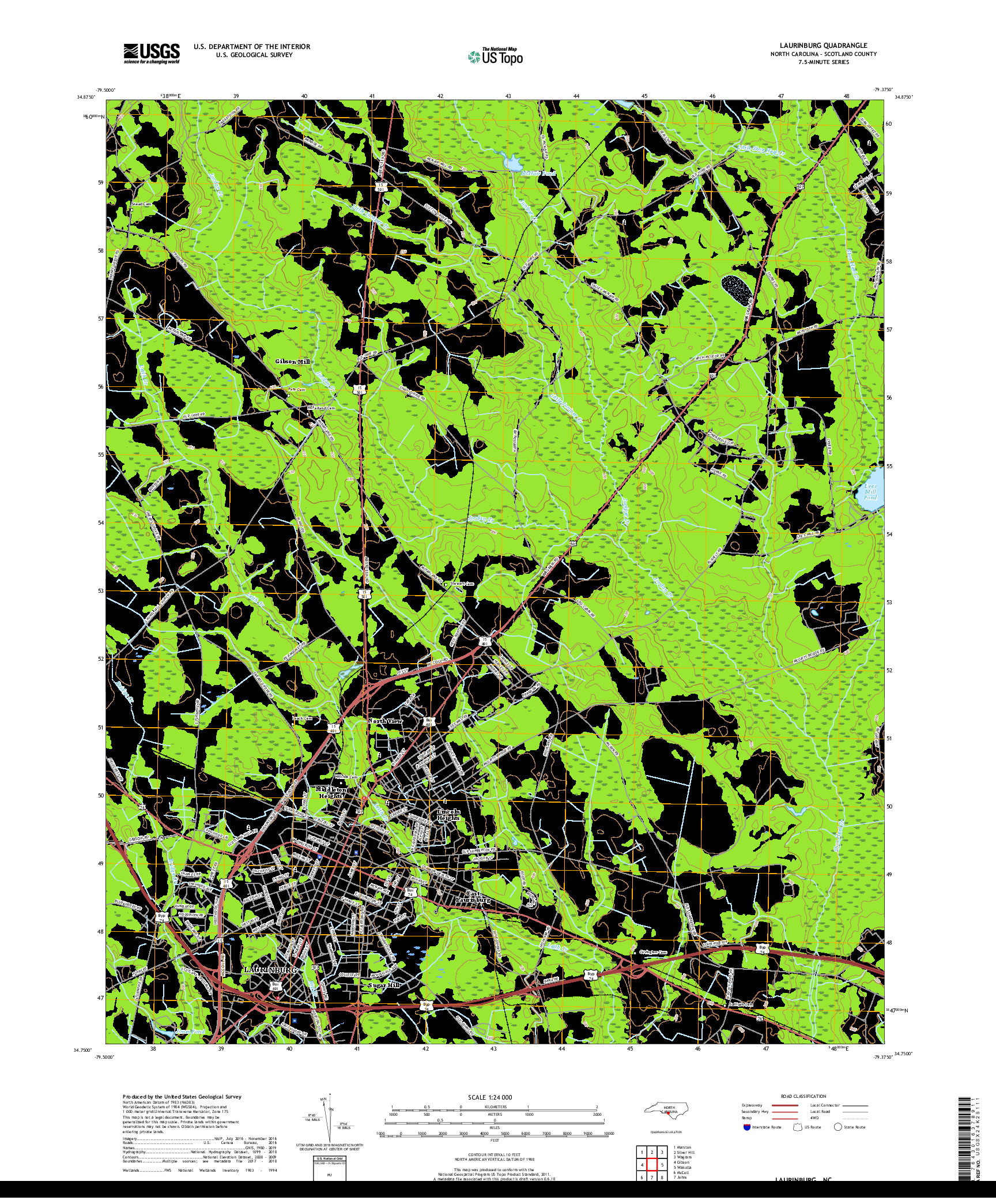 USGS US TOPO 7.5-MINUTE MAP FOR LAURINBURG, NC 2019