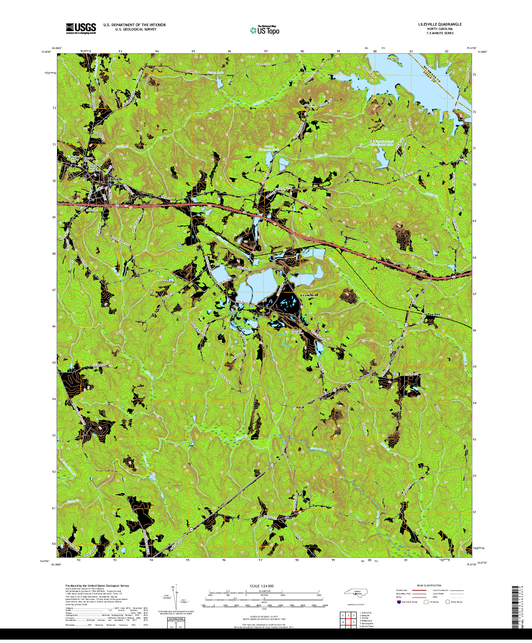 USGS US TOPO 7.5-MINUTE MAP FOR LILESVILLE, NC 2019