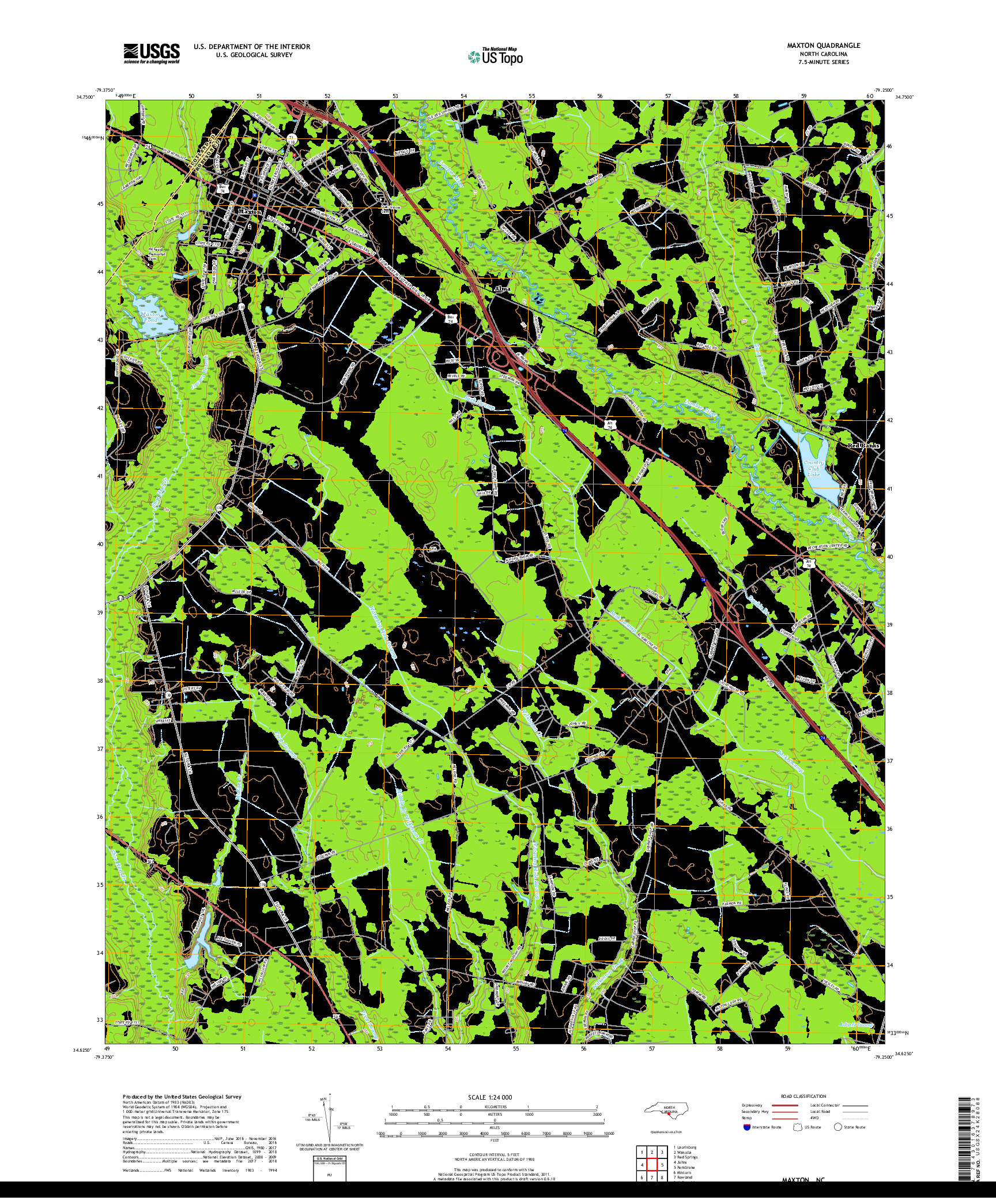 USGS US TOPO 7.5-MINUTE MAP FOR MAXTON, NC 2019