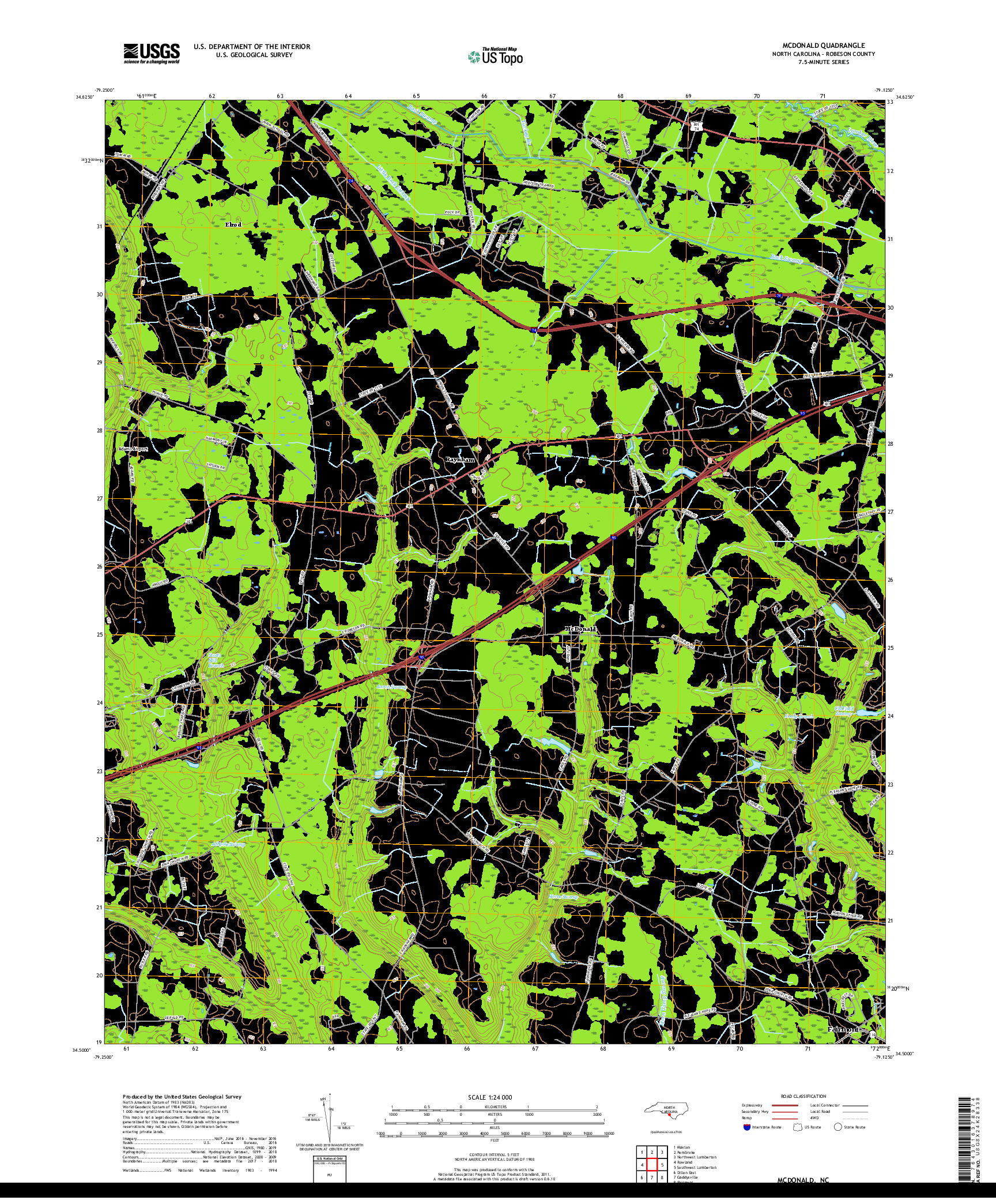 USGS US TOPO 7.5-MINUTE MAP FOR MCDONALD, NC 2019