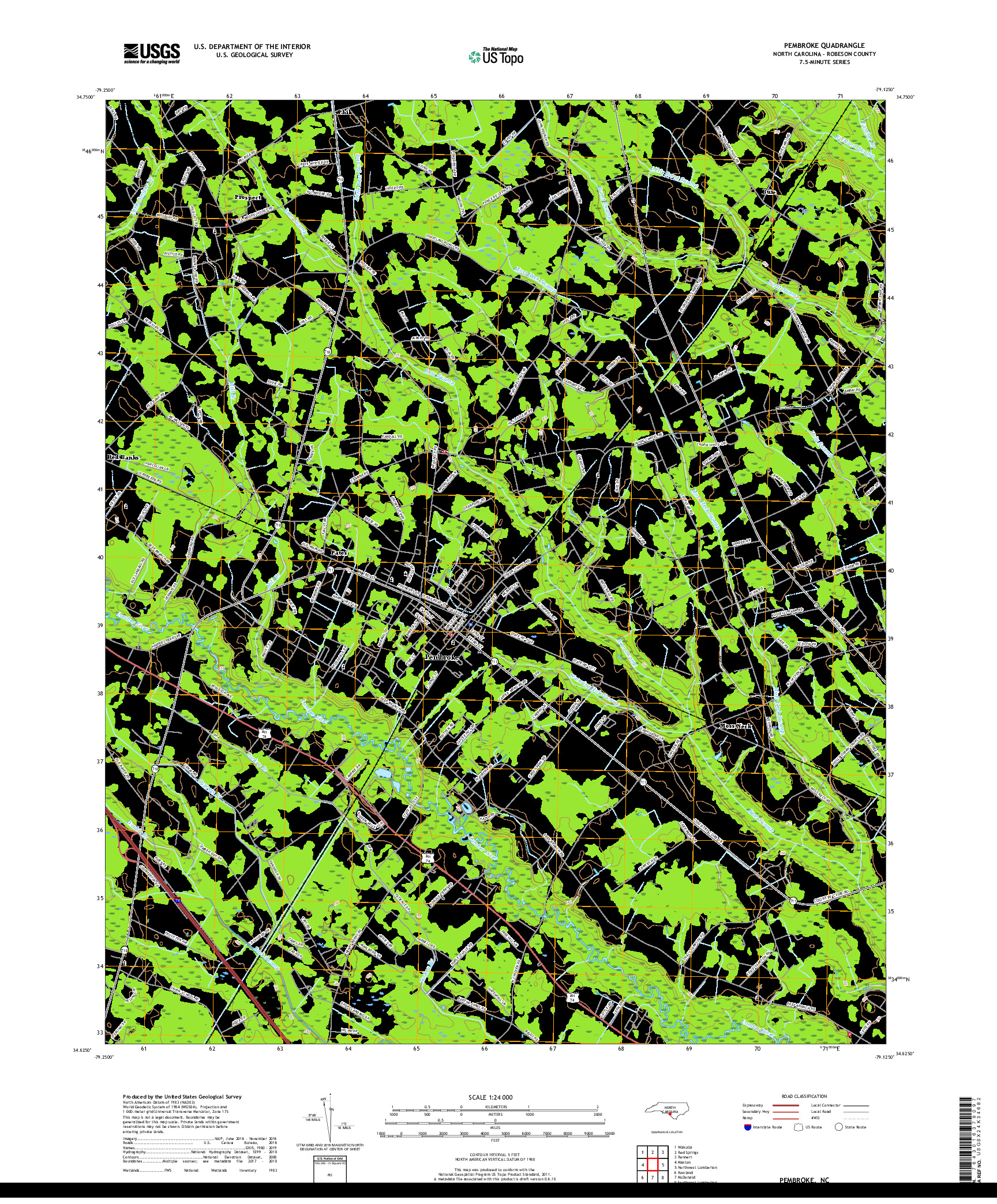 USGS US TOPO 7.5-MINUTE MAP FOR PEMBROKE, NC 2019