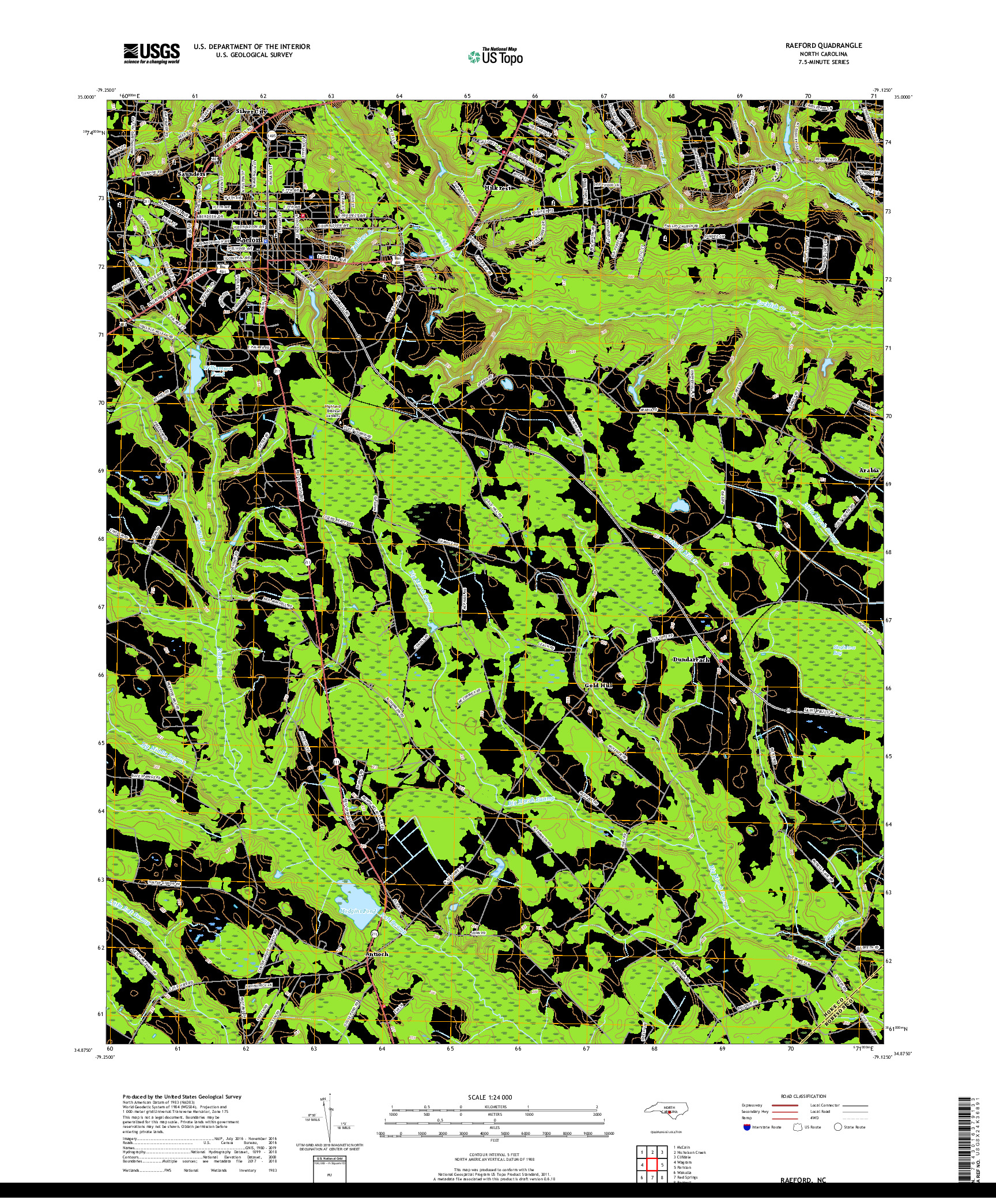 USGS US TOPO 7.5-MINUTE MAP FOR RAEFORD, NC 2019