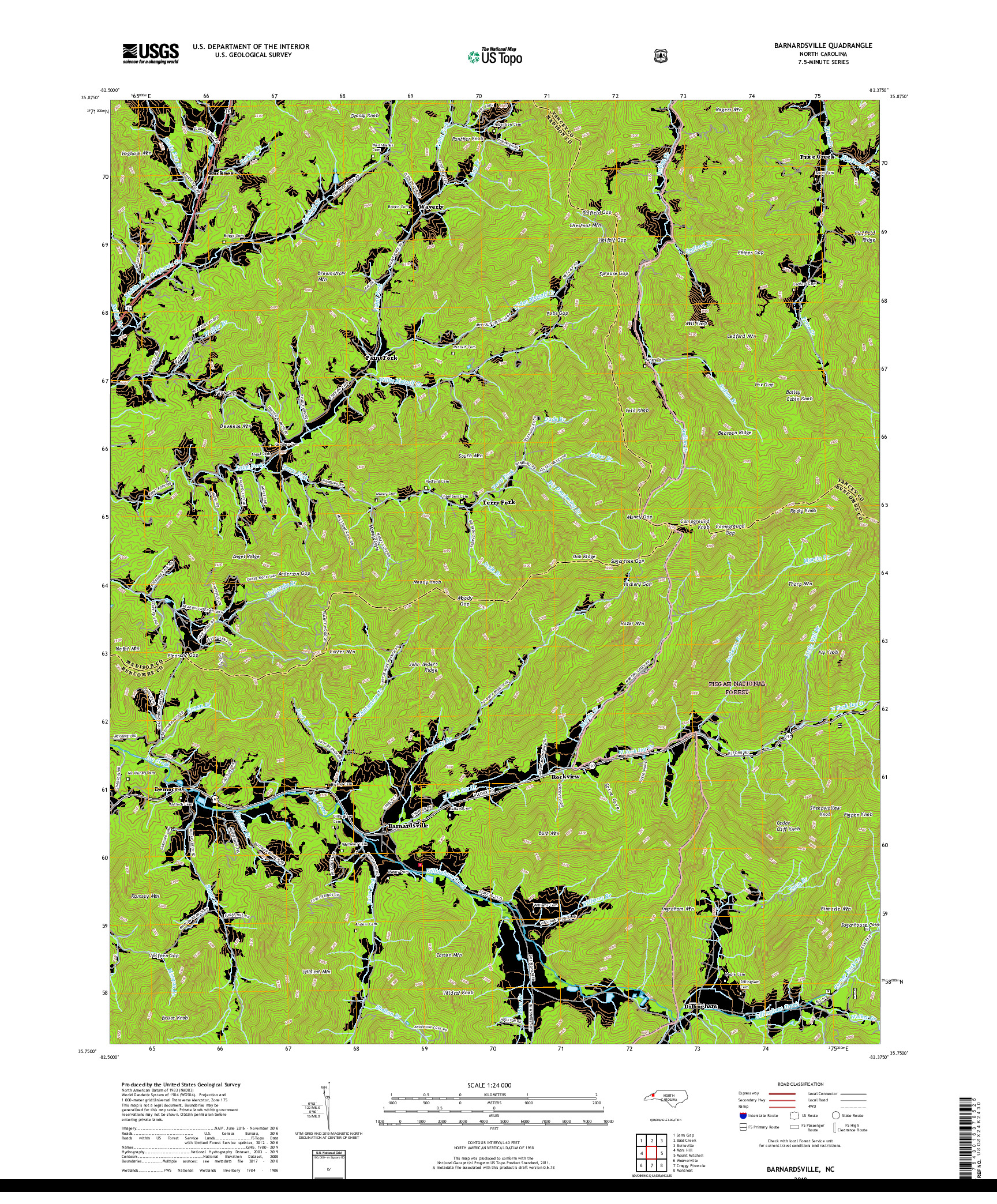 USGS US TOPO 7.5-MINUTE MAP FOR BARNARDSVILLE, NC 2019