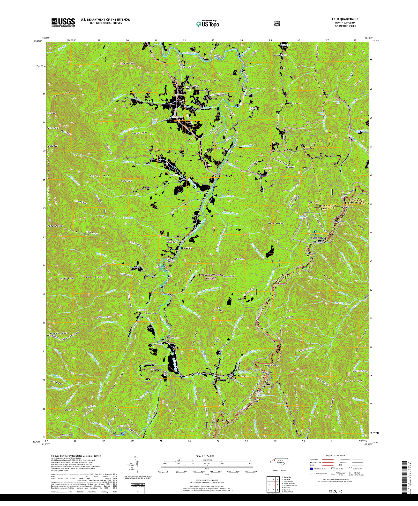 USGS US TOPO 7.5-MINUTE MAP FOR CELO, NC 2019