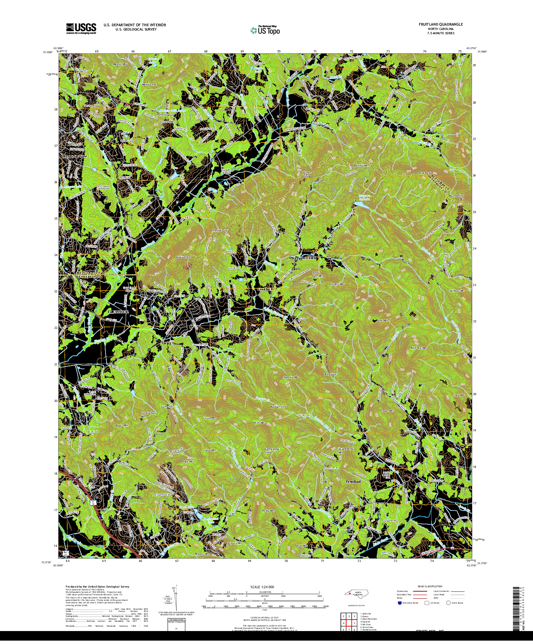 USGS US TOPO 7.5-MINUTE MAP FOR FRUITLAND, NC 2019