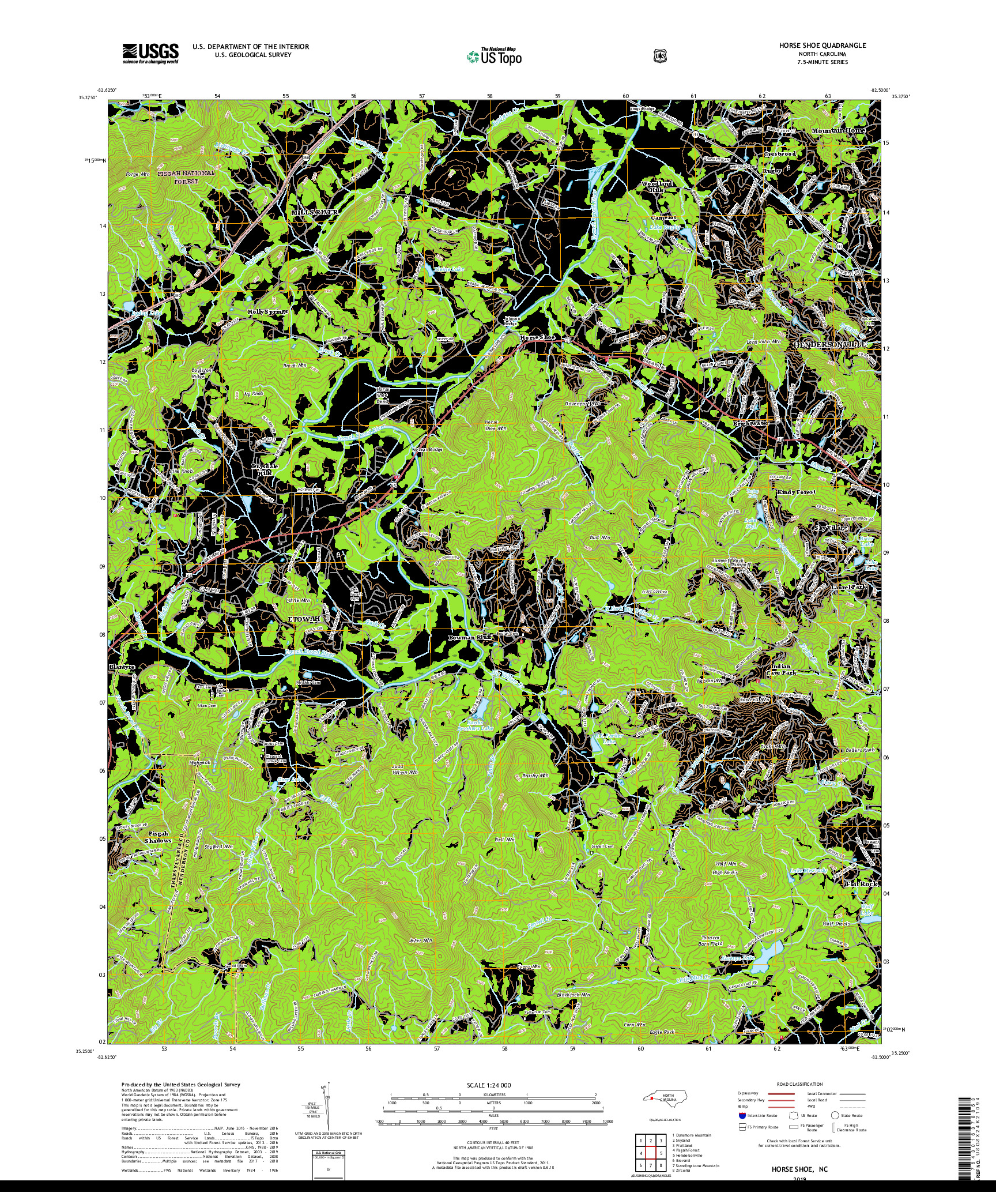 USGS US TOPO 7.5-MINUTE MAP FOR HORSE SHOE, NC 2019