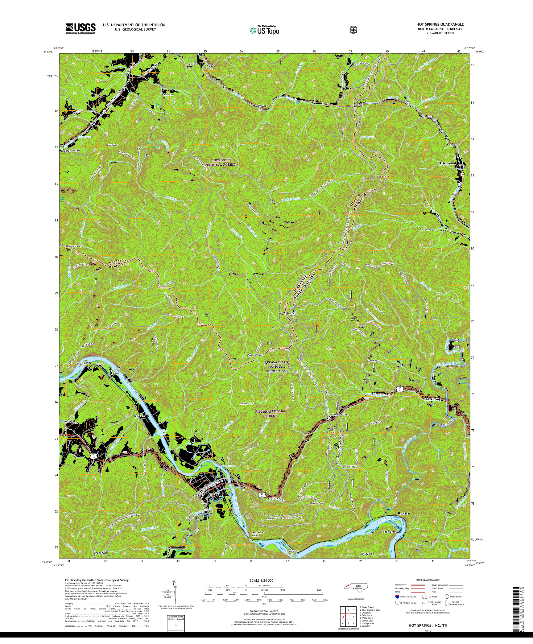 USGS US TOPO 7.5-MINUTE MAP FOR HOT SPRINGS, NC,TN 2019
