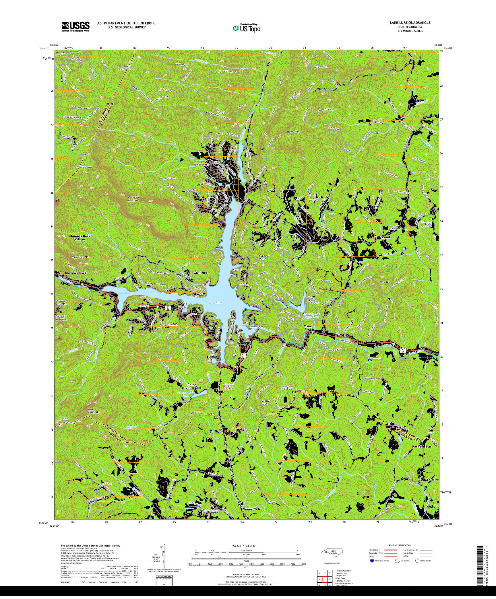 USGS US TOPO 7.5-MINUTE MAP FOR LAKE LURE, NC 2019