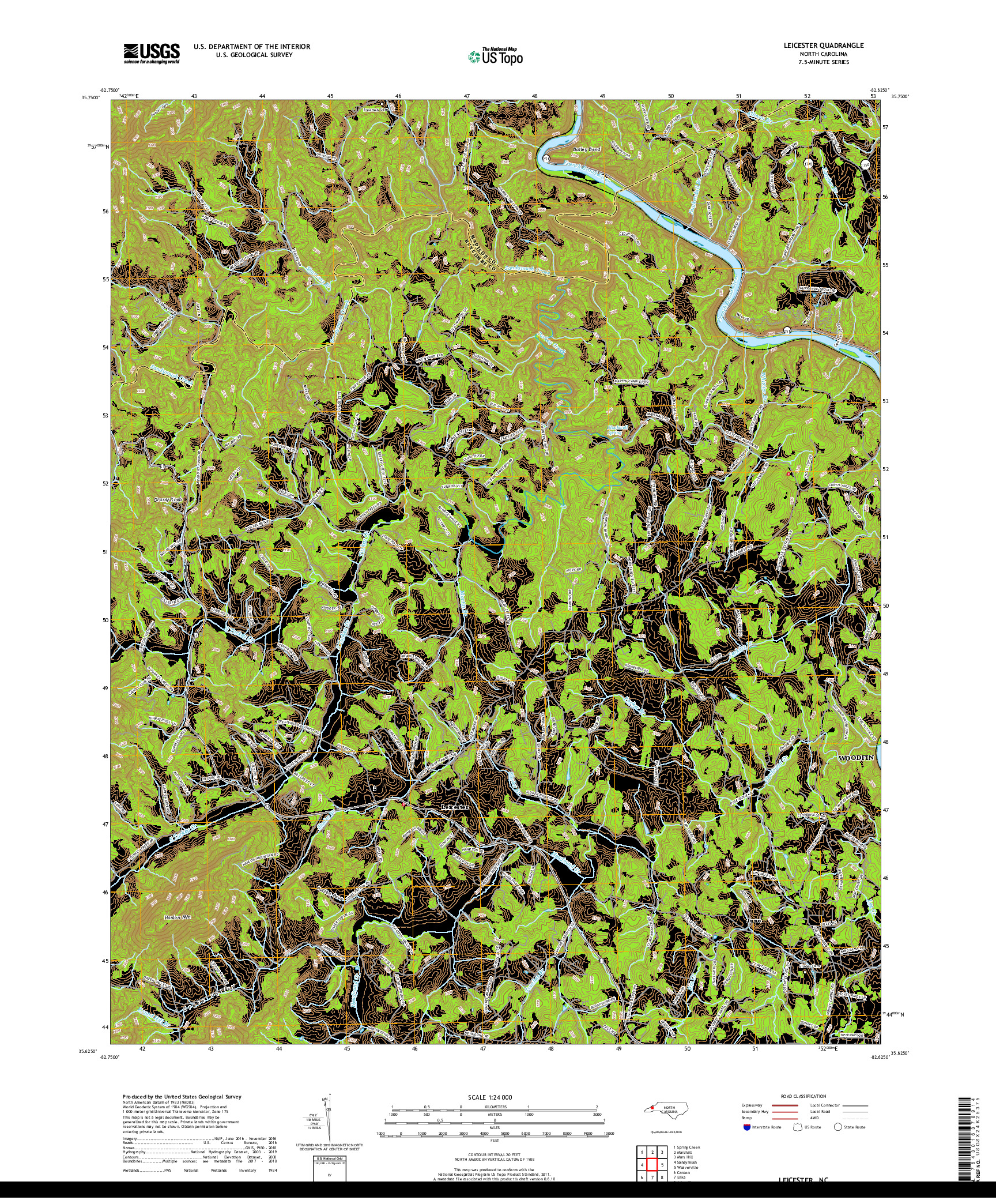 USGS US TOPO 7.5-MINUTE MAP FOR LEICESTER, NC 2019