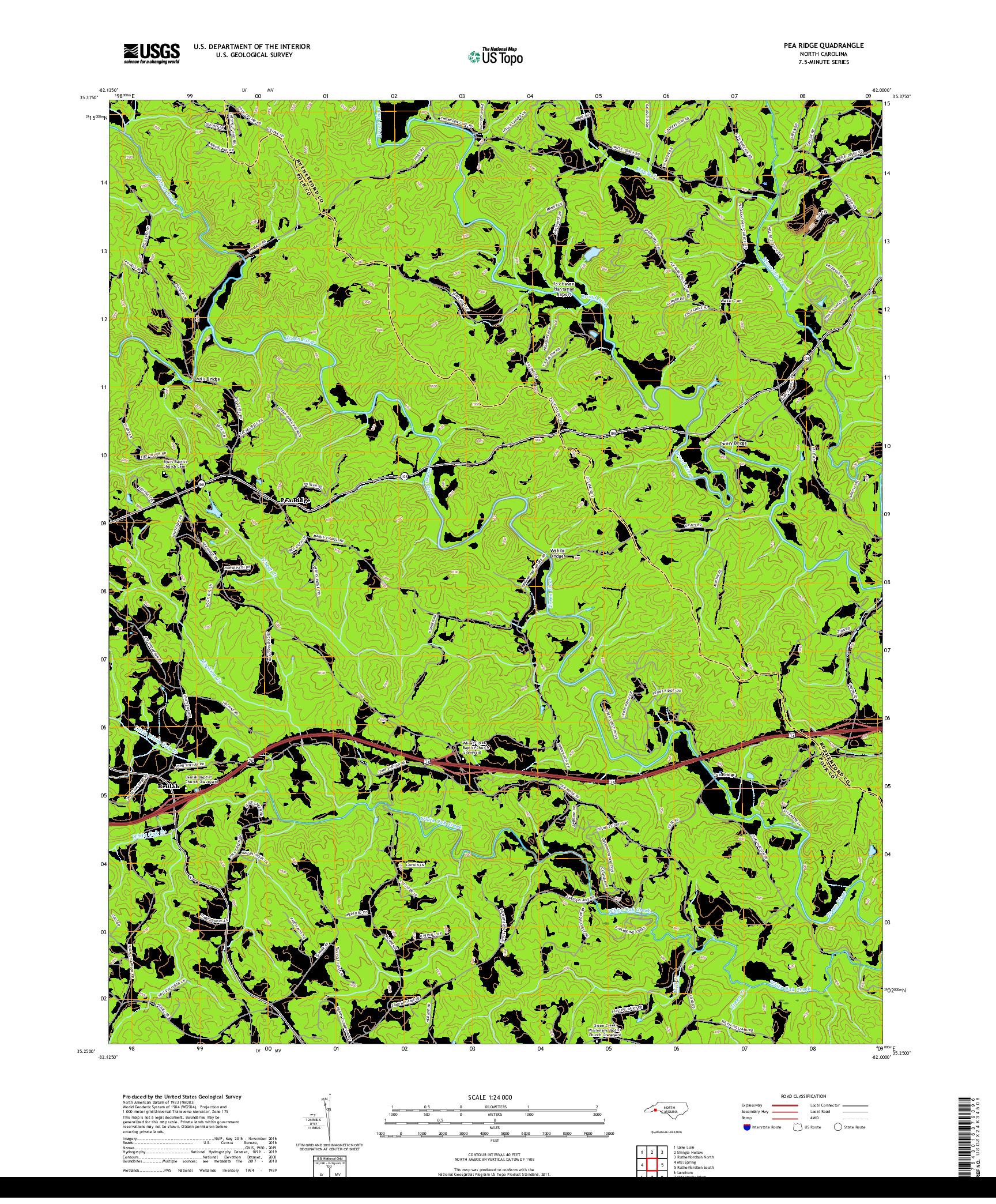 USGS US TOPO 7.5-MINUTE MAP FOR PEA RIDGE, NC 2019