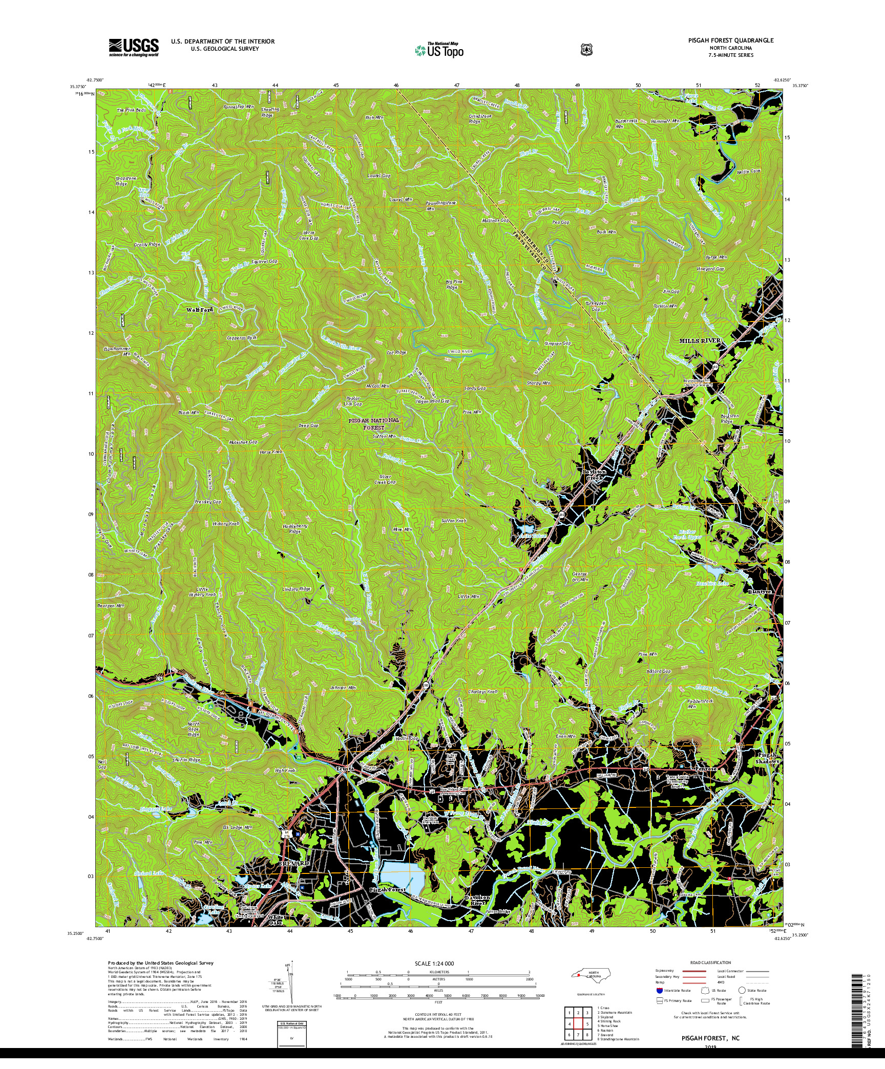 USGS US TOPO 7.5-MINUTE MAP FOR PISGAH FOREST, NC 2019