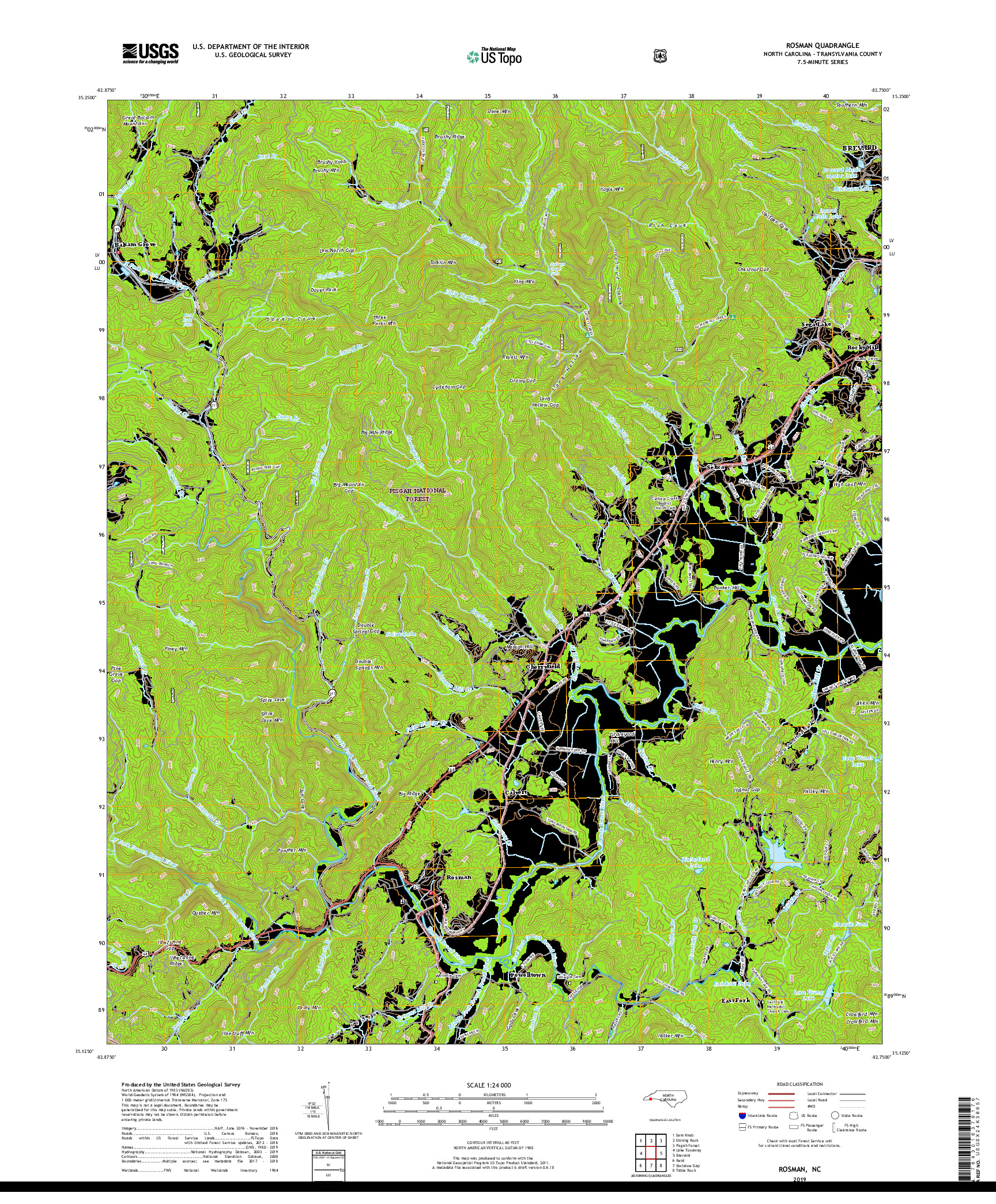 USGS US TOPO 7.5-MINUTE MAP FOR ROSMAN, NC 2019