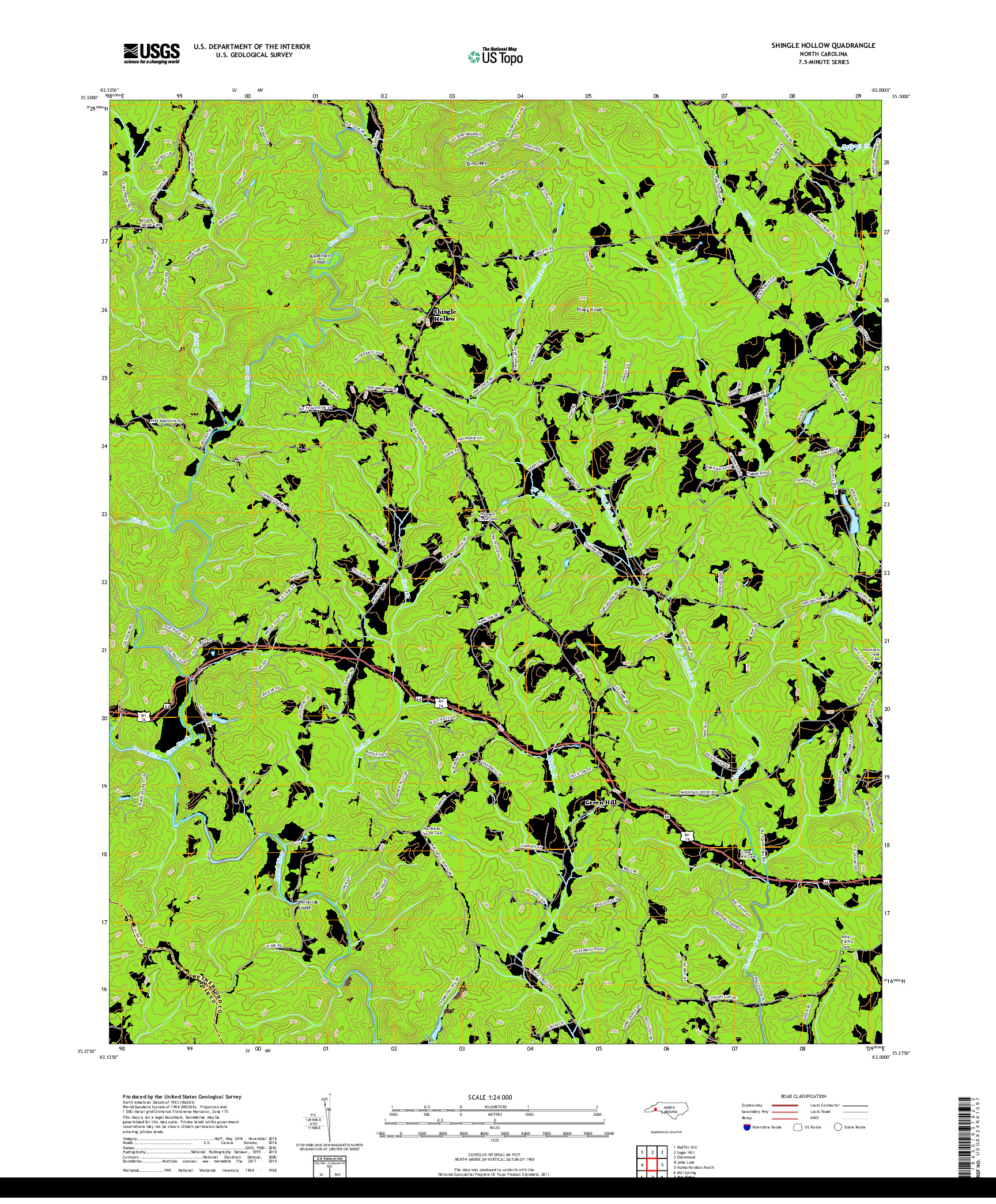 USGS US TOPO 7.5-MINUTE MAP FOR SHINGLE HOLLOW, NC 2019