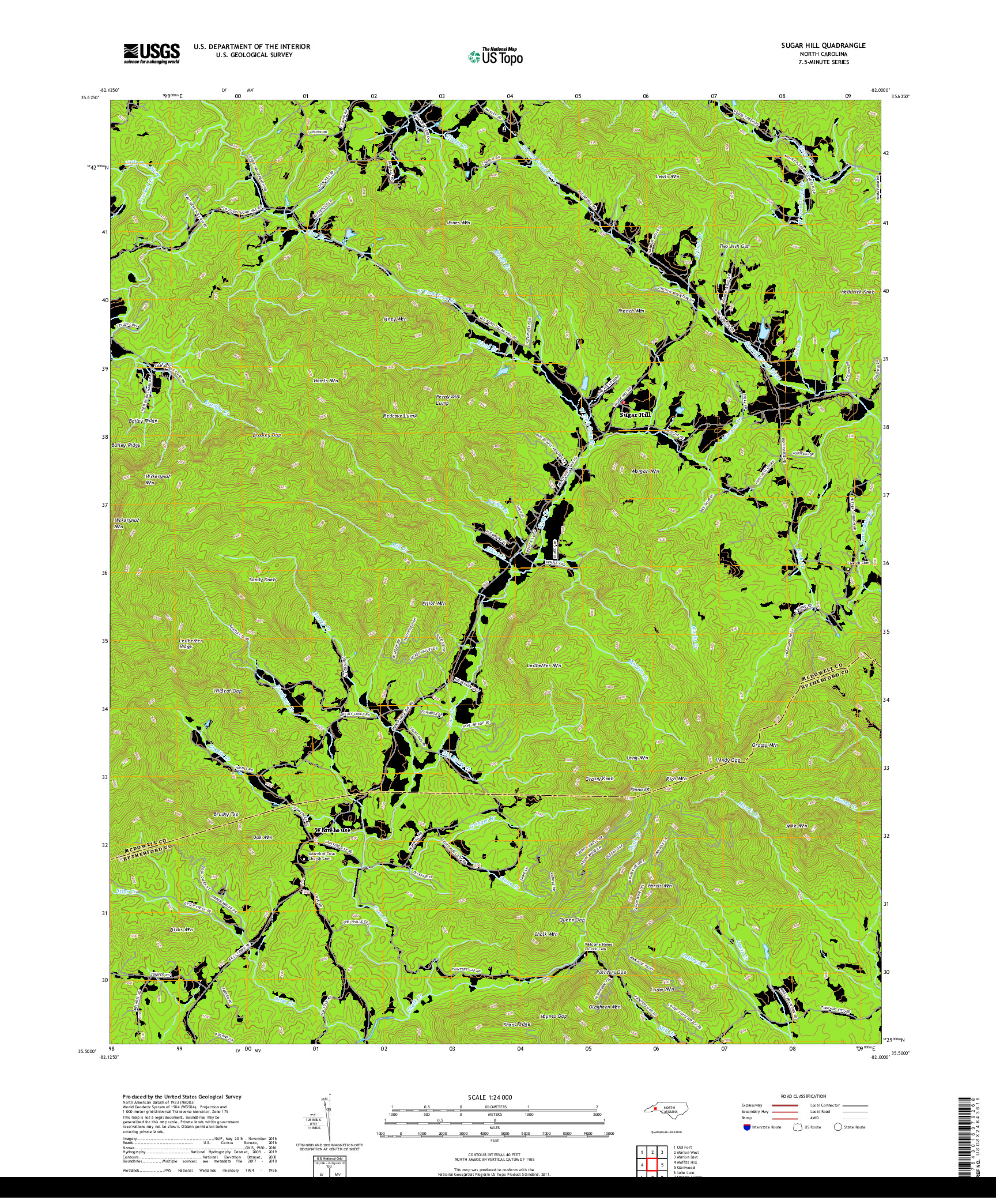 USGS US TOPO 7.5-MINUTE MAP FOR SUGAR HILL, NC 2019