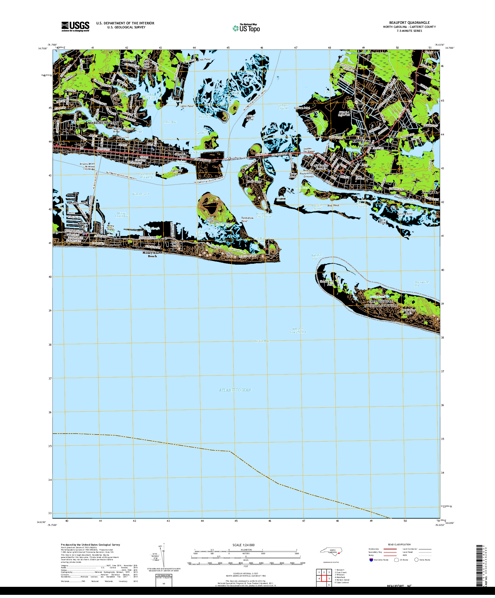 USGS US TOPO 7.5-MINUTE MAP FOR BEAUFORT, NC 2019