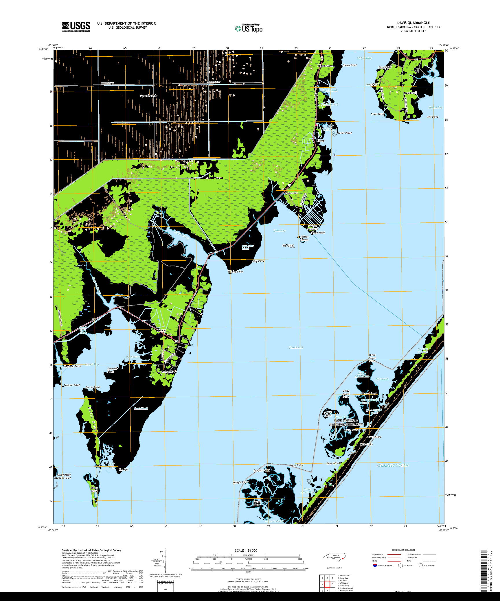 USGS US TOPO 7.5-MINUTE MAP FOR DAVIS, NC 2019