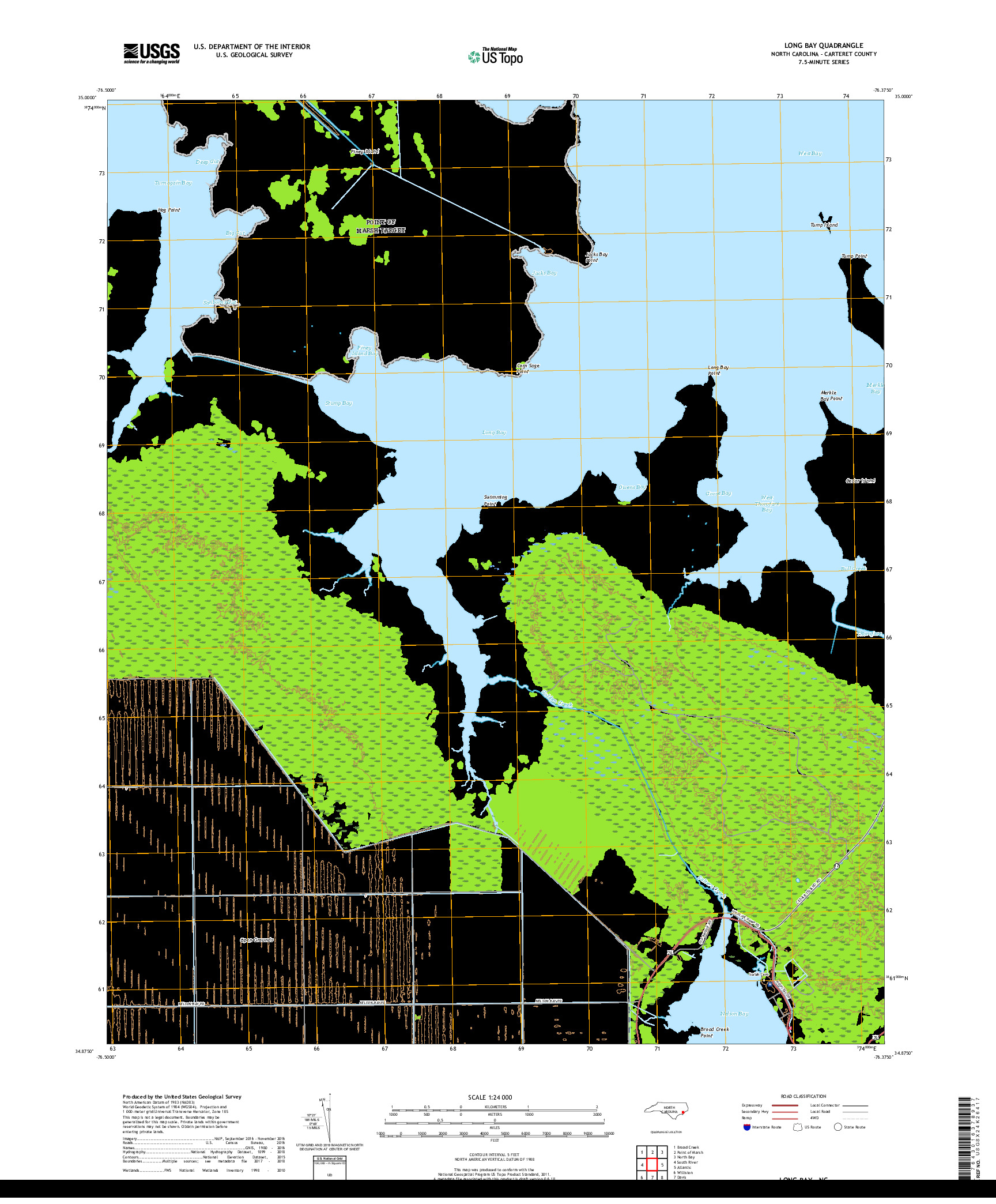 USGS US TOPO 7.5-MINUTE MAP FOR LONG BAY, NC 2019