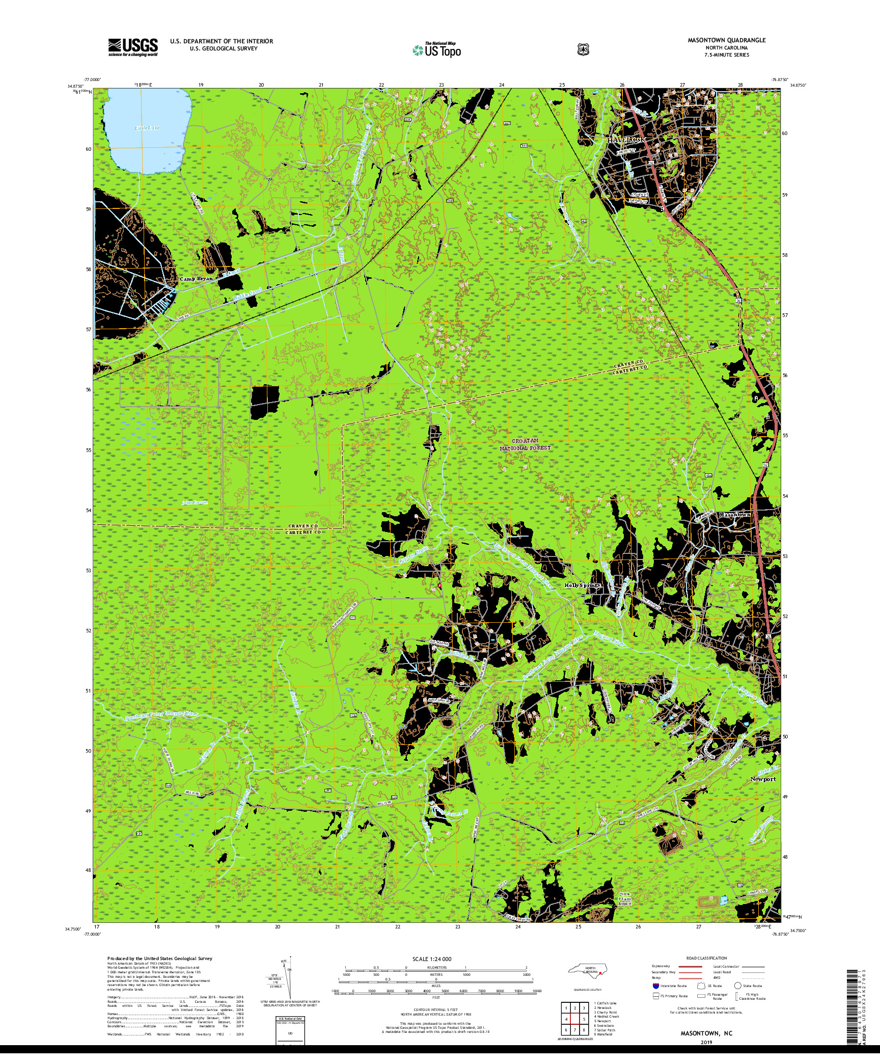 USGS US TOPO 7.5-MINUTE MAP FOR MASONTOWN, NC 2019