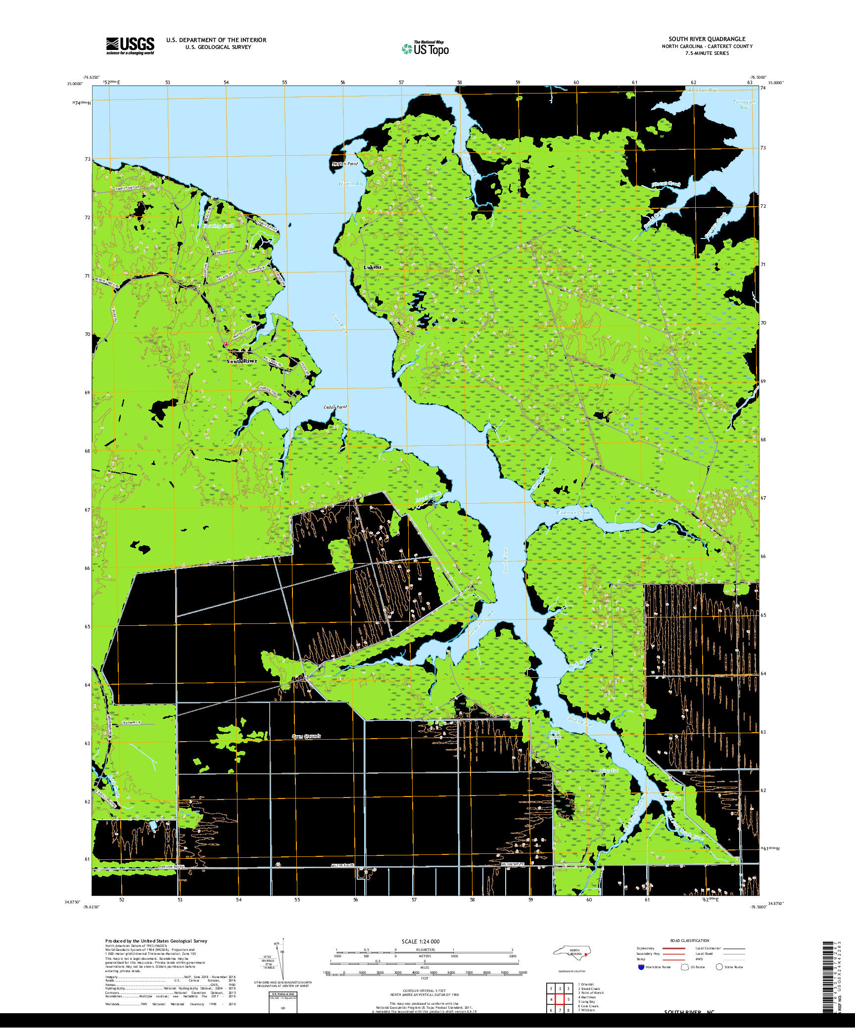 USGS US TOPO 7.5-MINUTE MAP FOR SOUTH RIVER, NC 2019