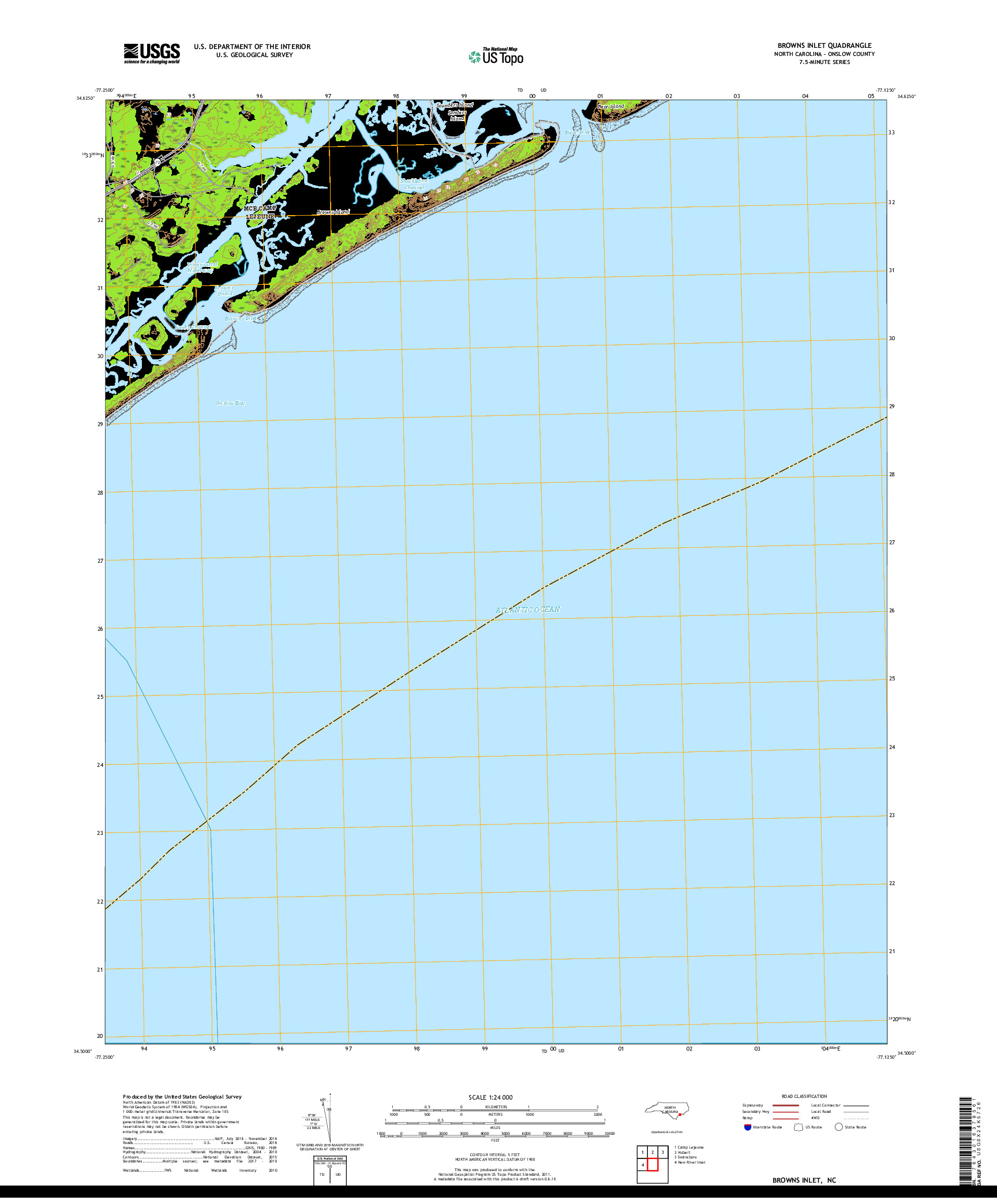 USGS US TOPO 7.5-MINUTE MAP FOR BROWNS INLET, NC 2019