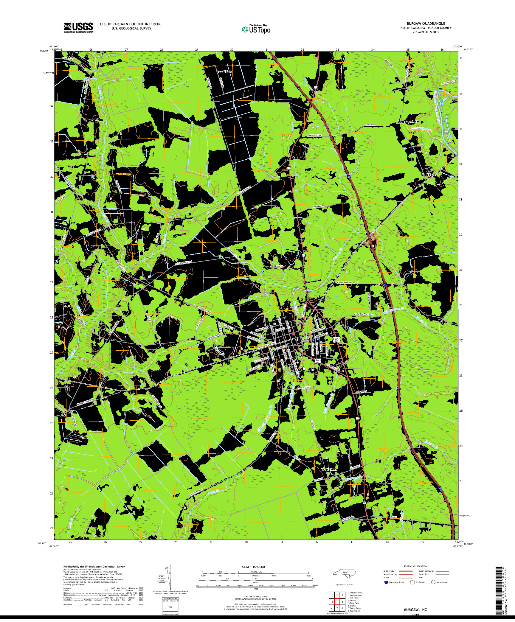 USGS US TOPO 7.5-MINUTE MAP FOR BURGAW, NC 2019