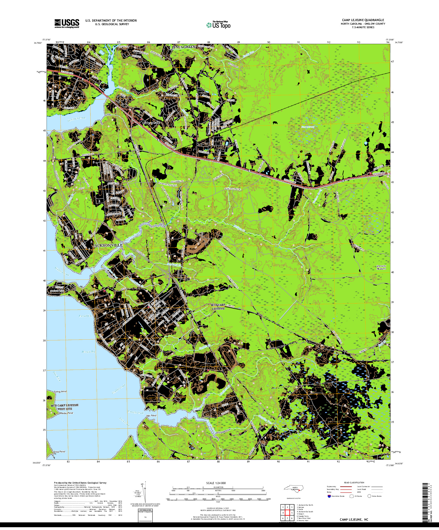 USGS US TOPO 7.5-MINUTE MAP FOR CAMP LEJEUNE, NC 2019