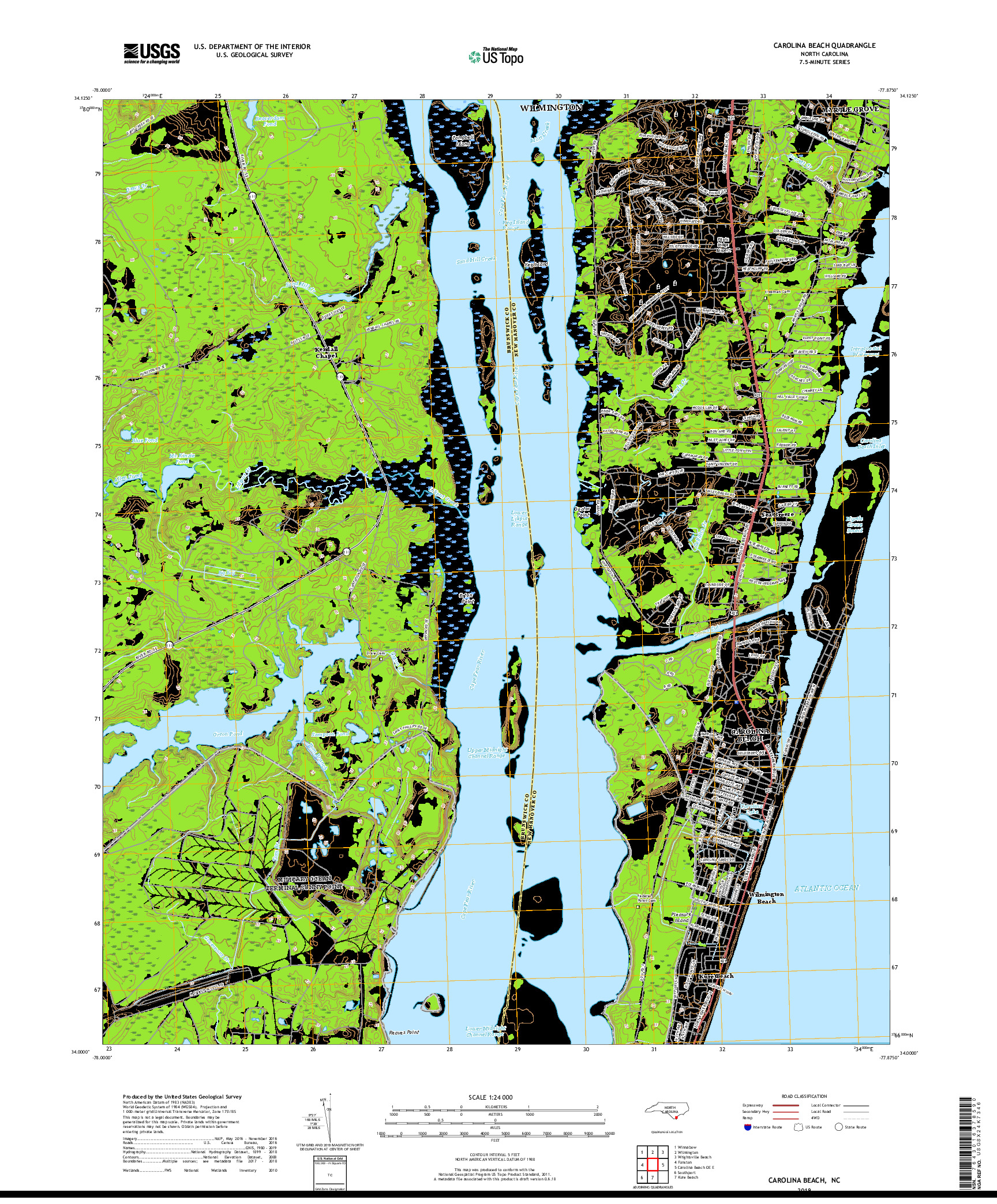 USGS US TOPO 7.5-MINUTE MAP FOR CAROLINA BEACH, NC 2019