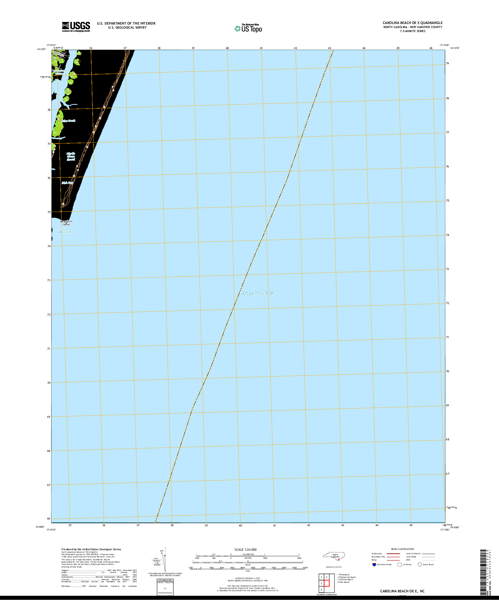 USGS US TOPO 7.5-MINUTE MAP FOR CAROLINA BEACH OE E, NC 2019