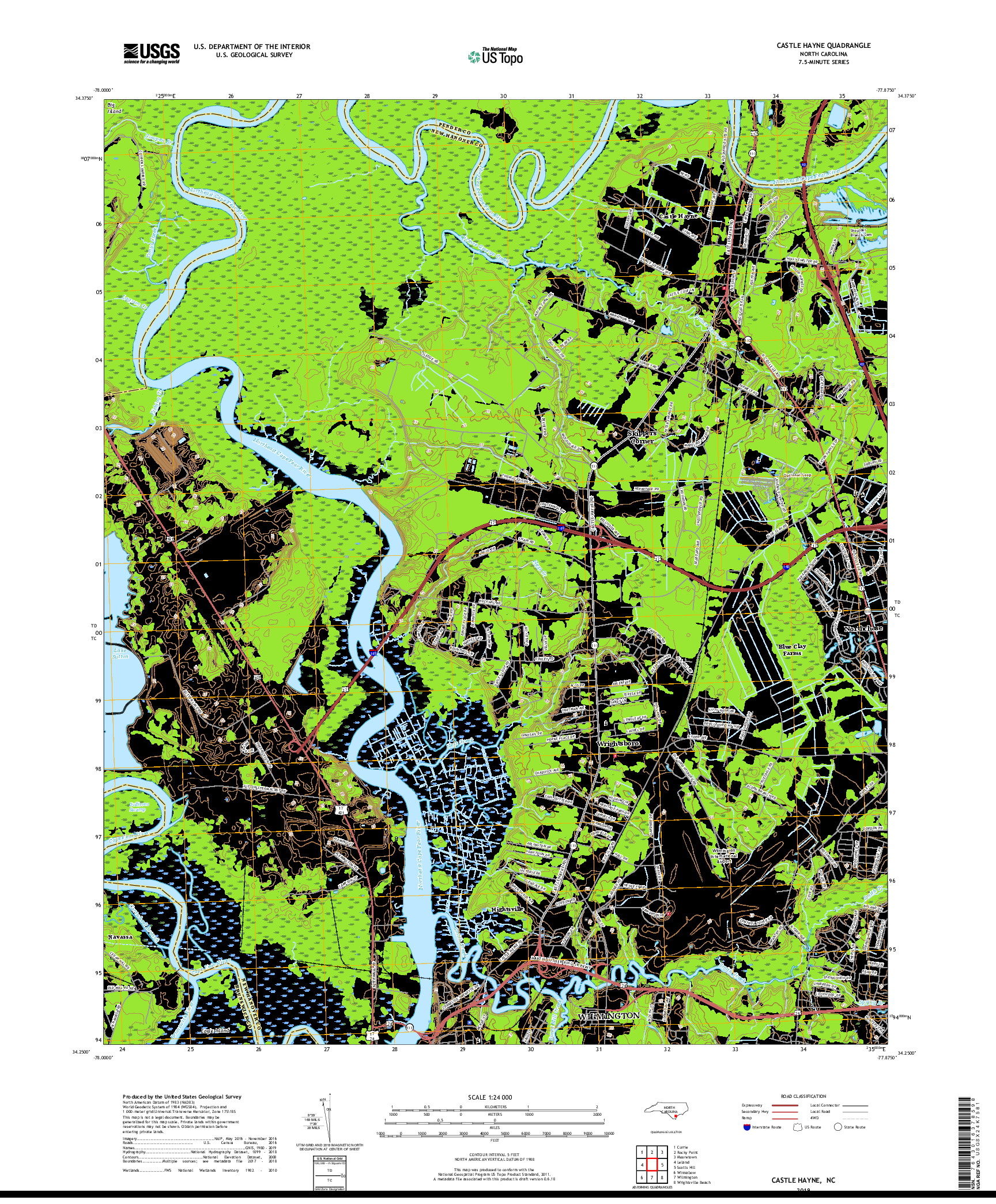 USGS US TOPO 7.5-MINUTE MAP FOR CASTLE HAYNE, NC 2019