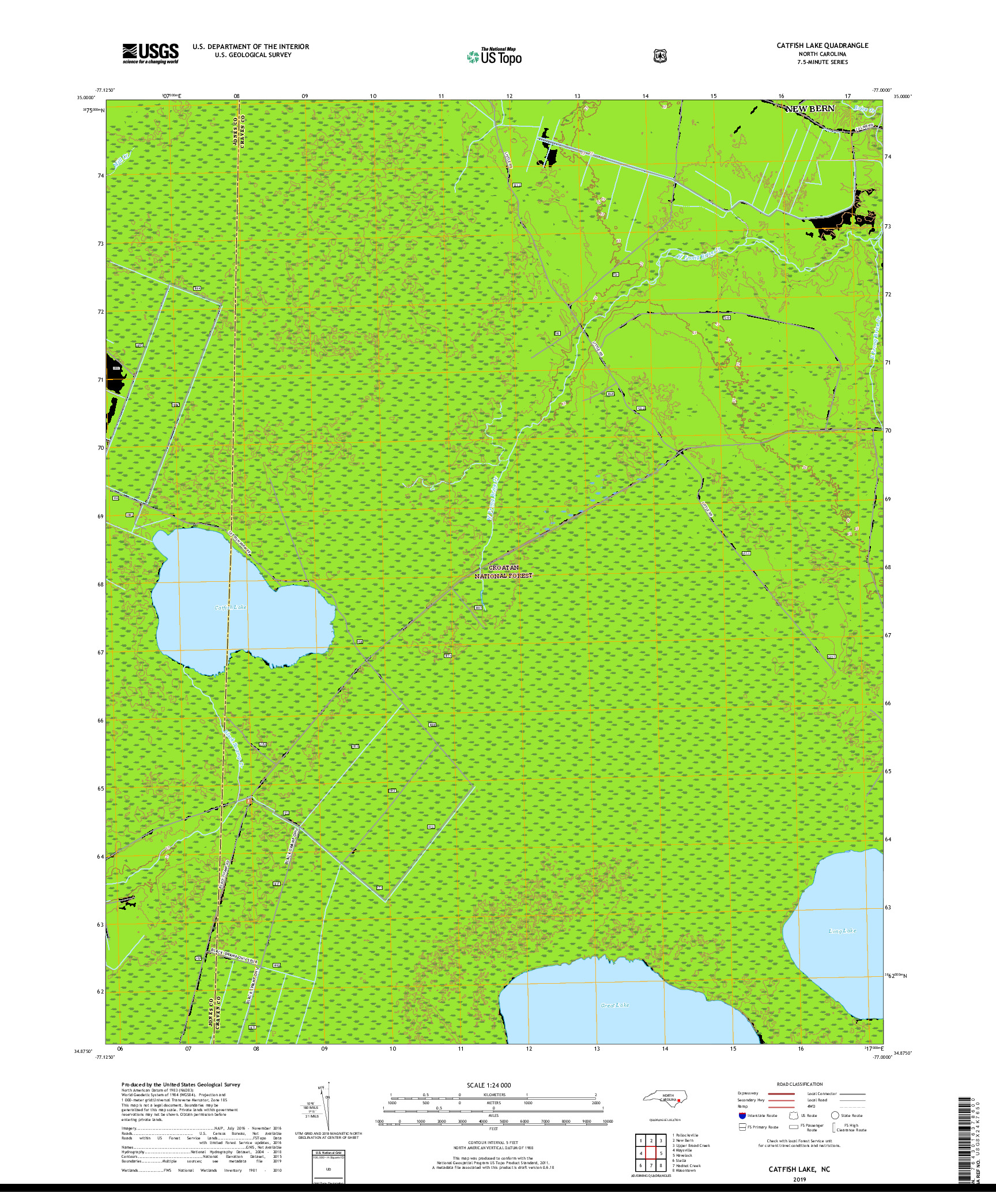 USGS US TOPO 7.5-MINUTE MAP FOR CATFISH LAKE, NC 2019