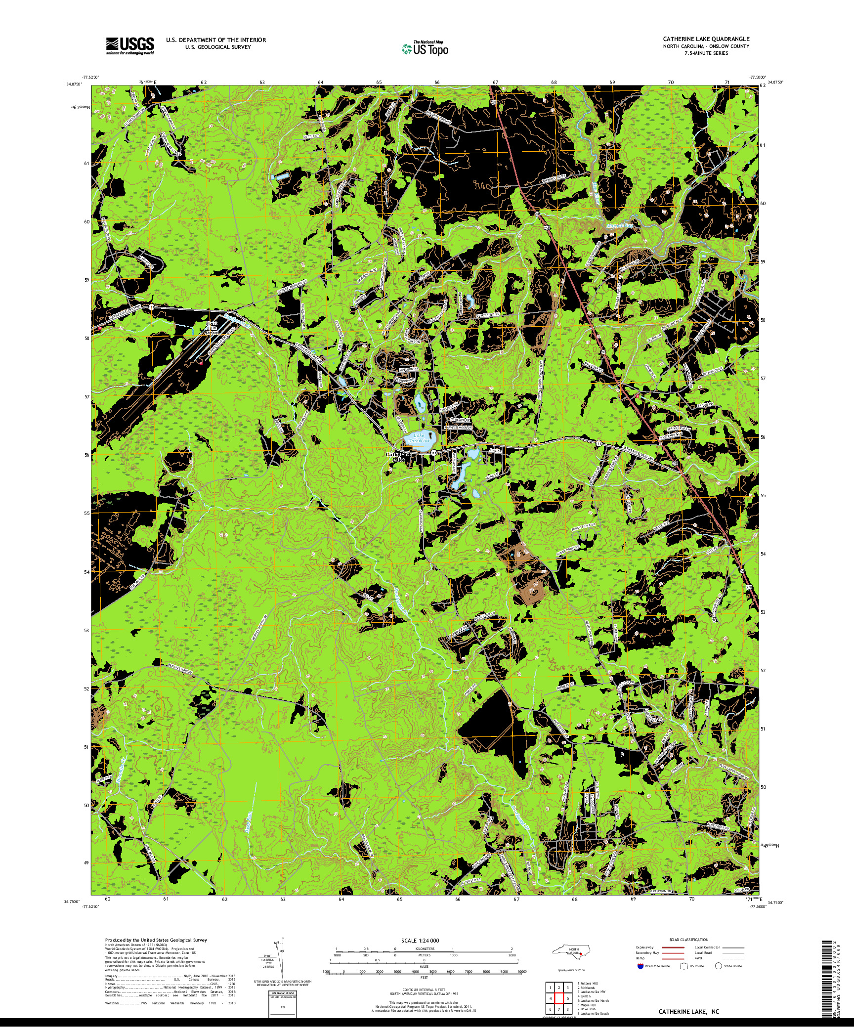 USGS US TOPO 7.5-MINUTE MAP FOR CATHERINE LAKE, NC 2019