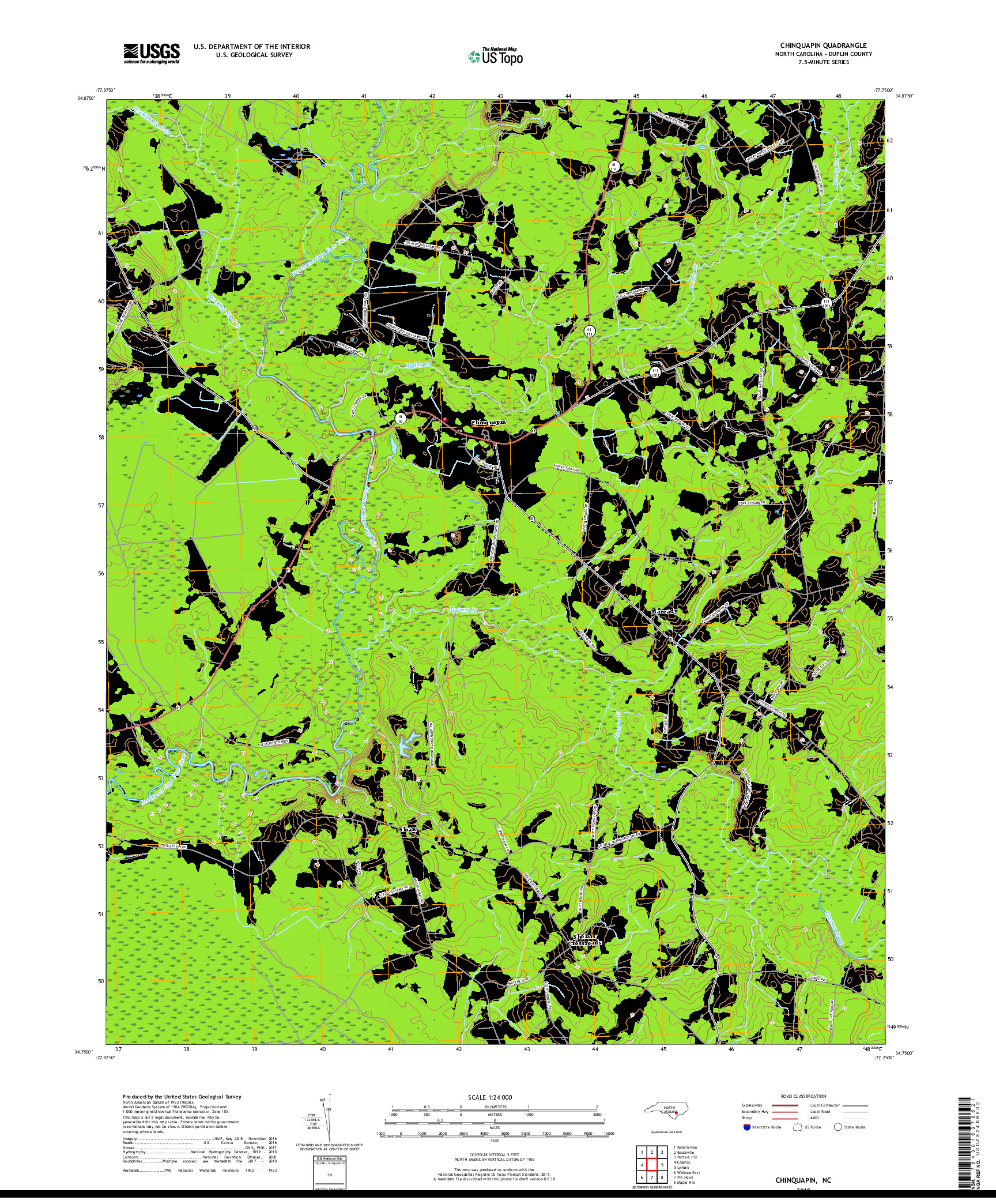 USGS US TOPO 7.5-MINUTE MAP FOR CHINQUAPIN, NC 2019