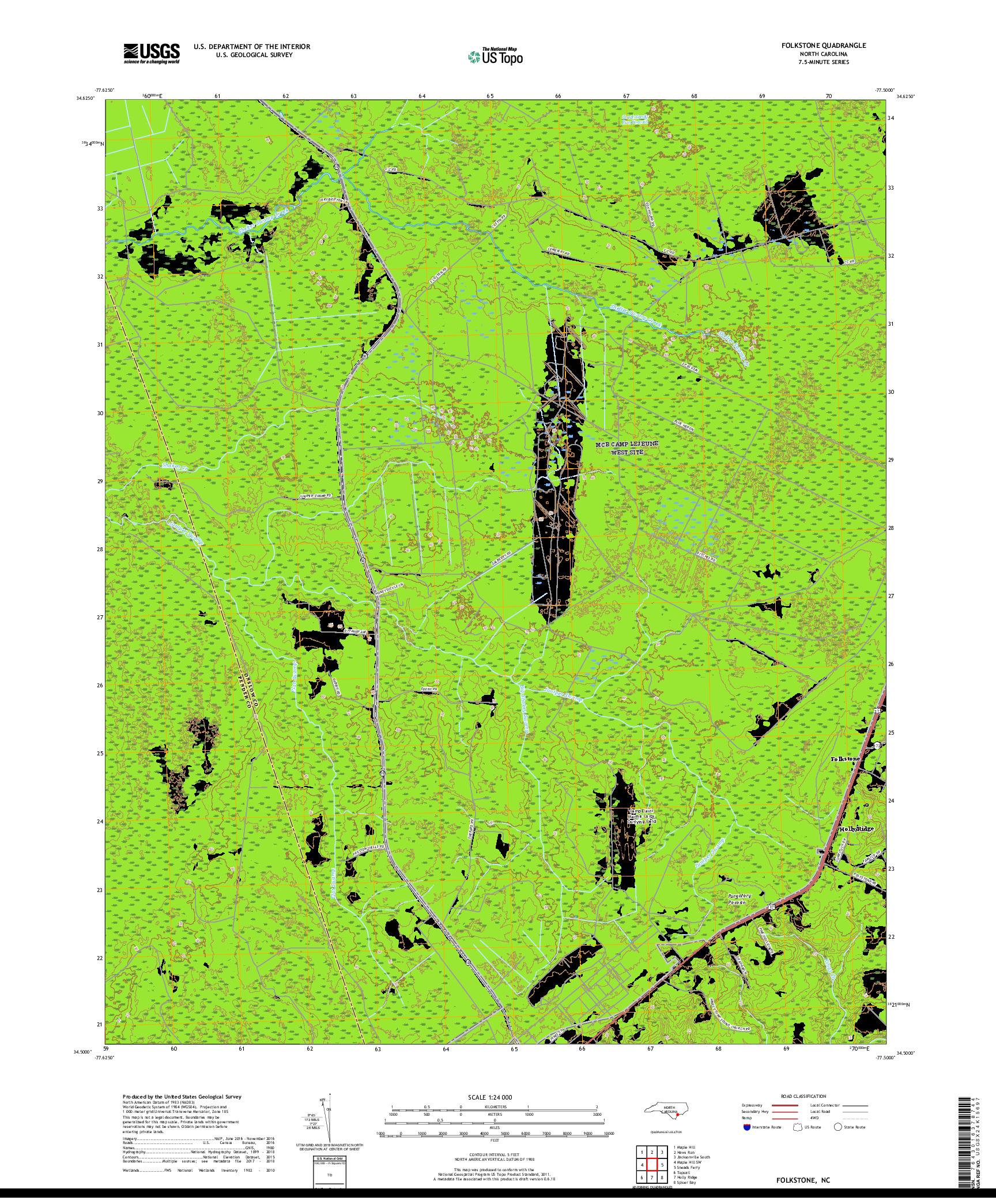 USGS US TOPO 7.5-MINUTE MAP FOR FOLKSTONE, NC 2019