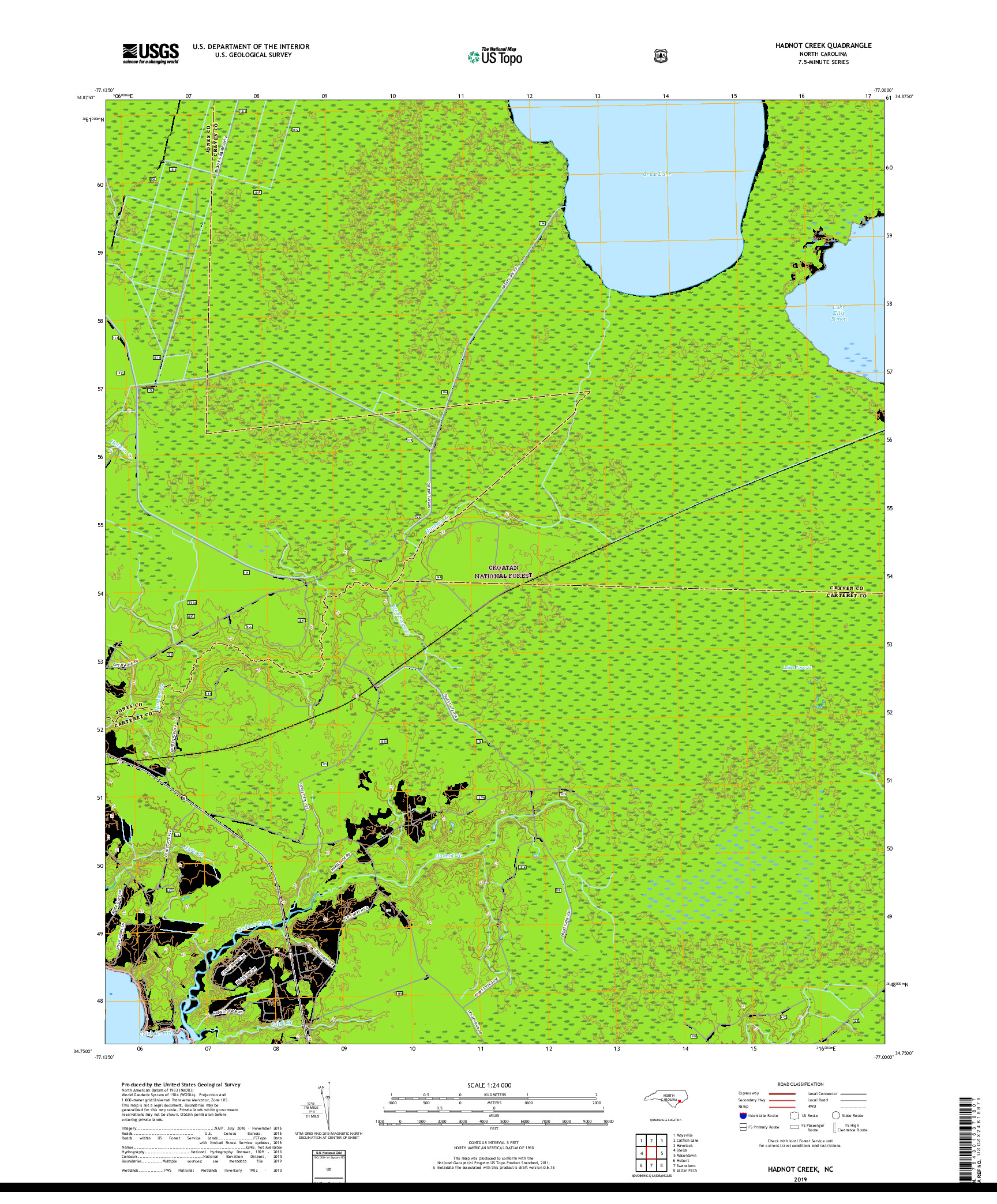 USGS US TOPO 7.5-MINUTE MAP FOR HADNOT CREEK, NC 2019