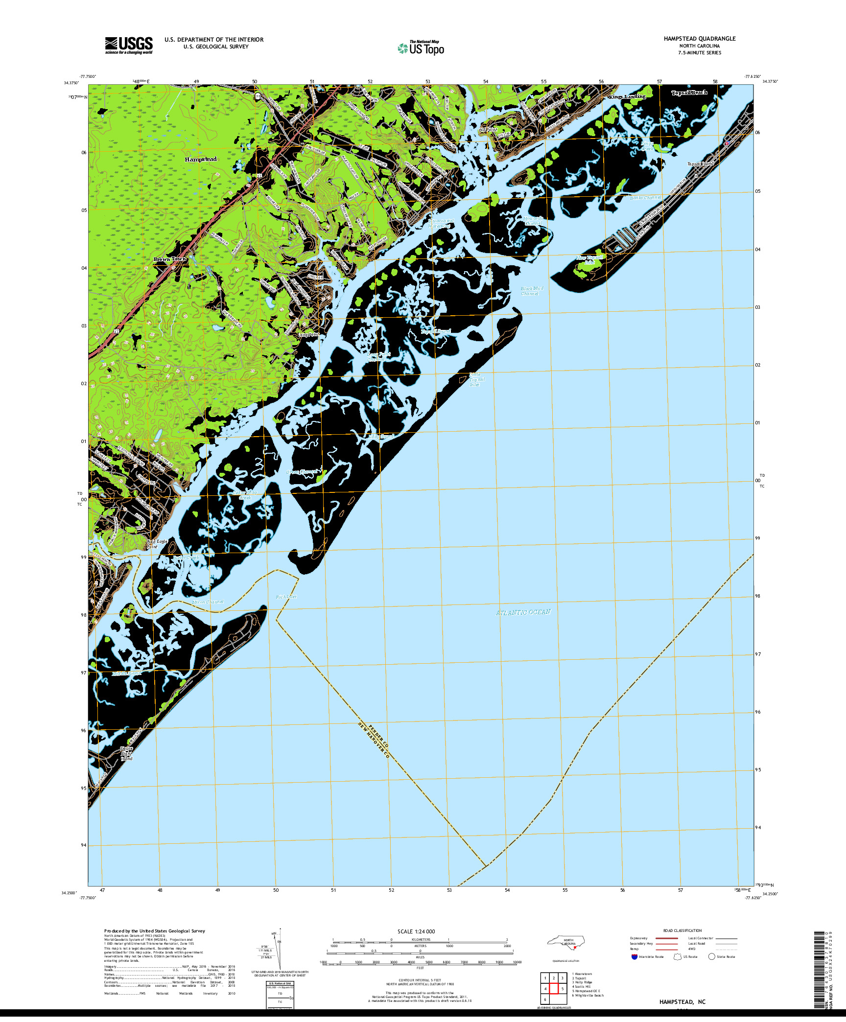 USGS US TOPO 7.5-MINUTE MAP FOR HAMPSTEAD, NC 2019