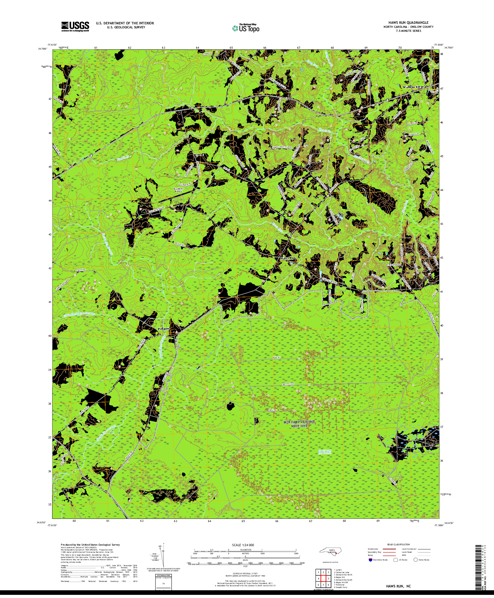 USGS US TOPO 7.5-MINUTE MAP FOR HAWS RUN, NC 2019