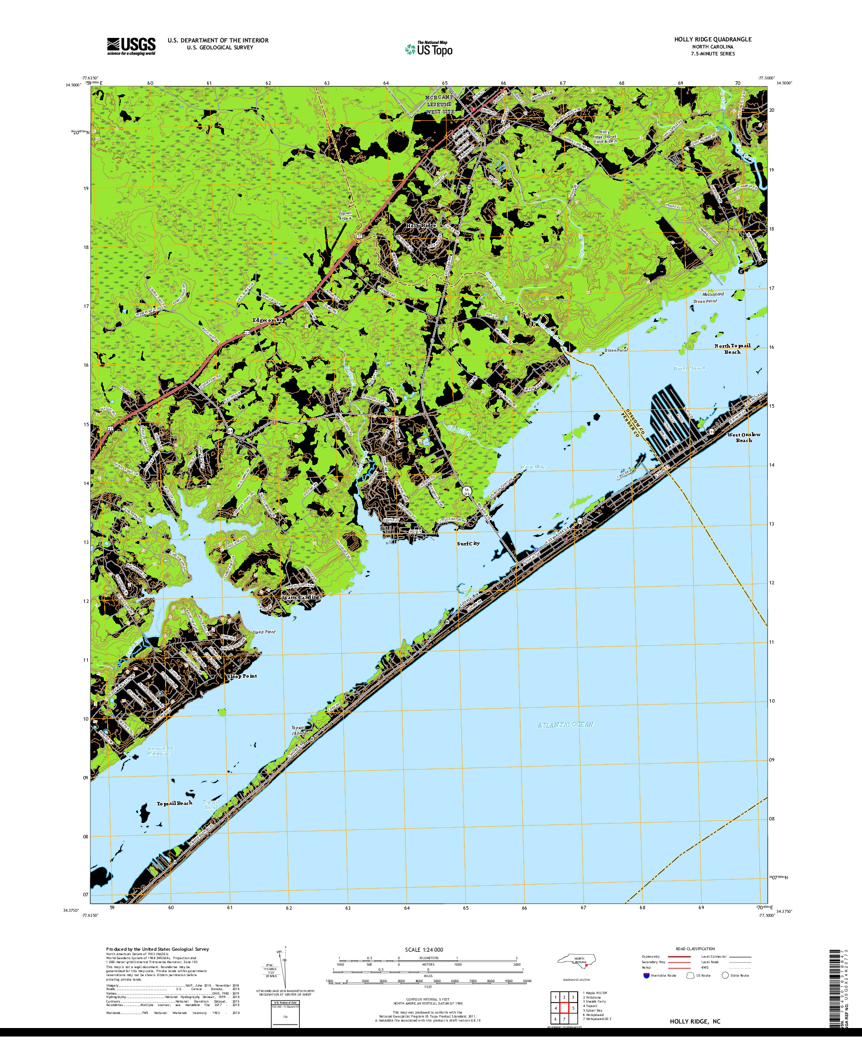 USGS US TOPO 7.5-MINUTE MAP FOR HOLLY RIDGE, NC 2019