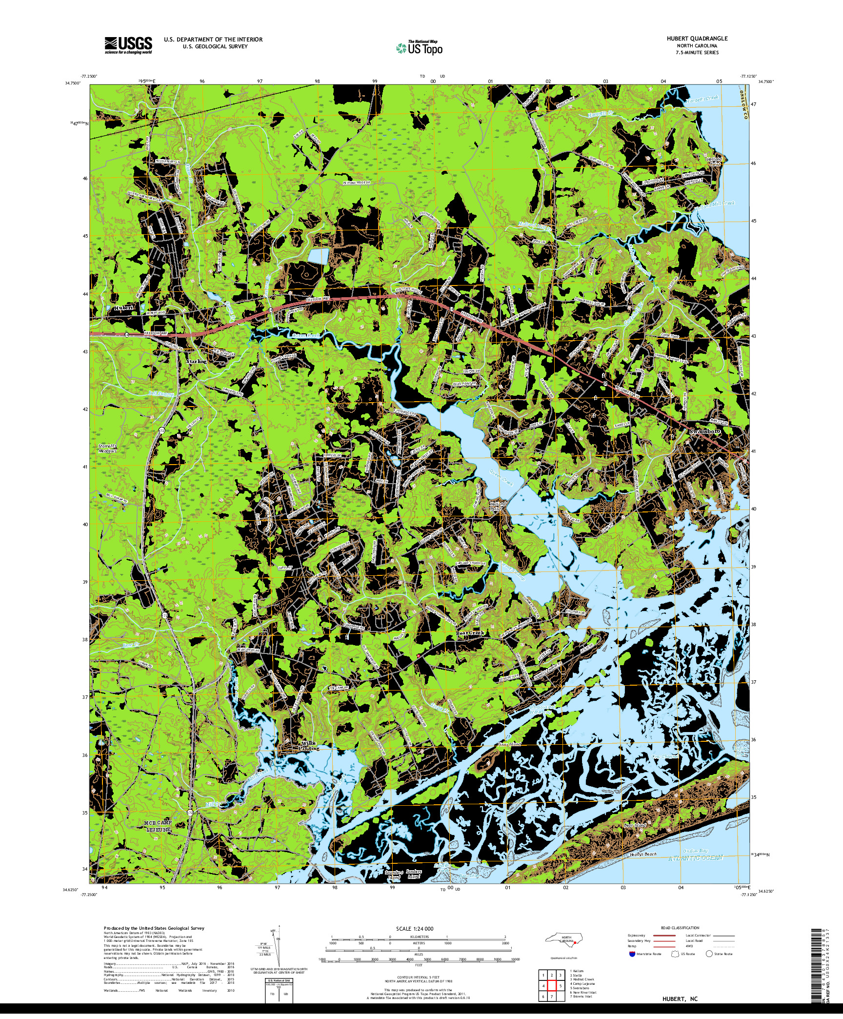 USGS US TOPO 7.5-MINUTE MAP FOR HUBERT, NC 2019