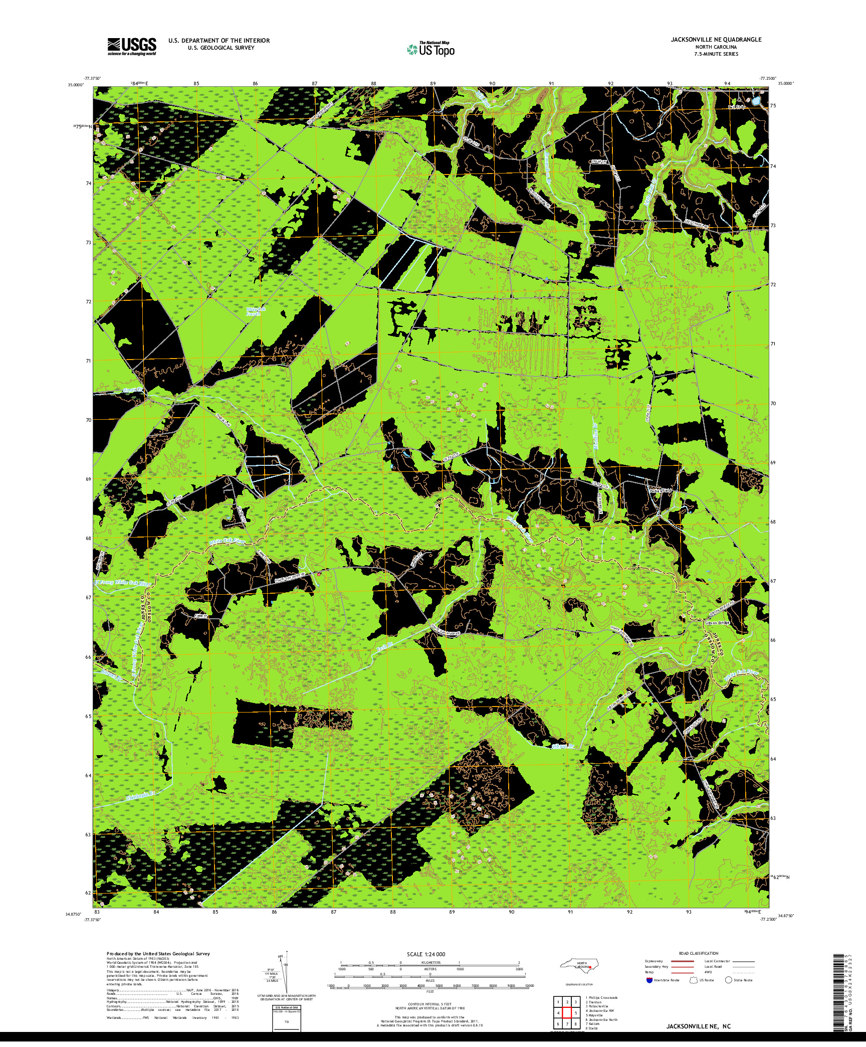 USGS US TOPO 7.5-MINUTE MAP FOR JACKSONVILLE NE, NC 2019