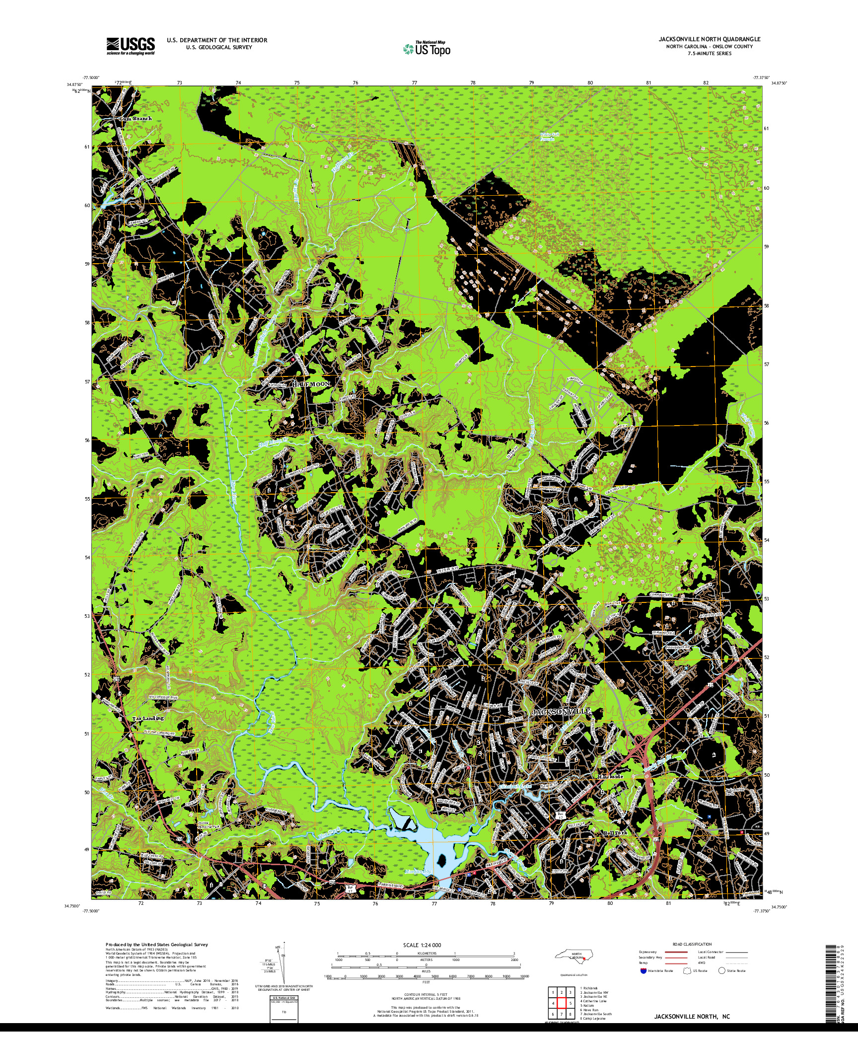 USGS US TOPO 7.5-MINUTE MAP FOR JACKSONVILLE NORTH, NC 2019